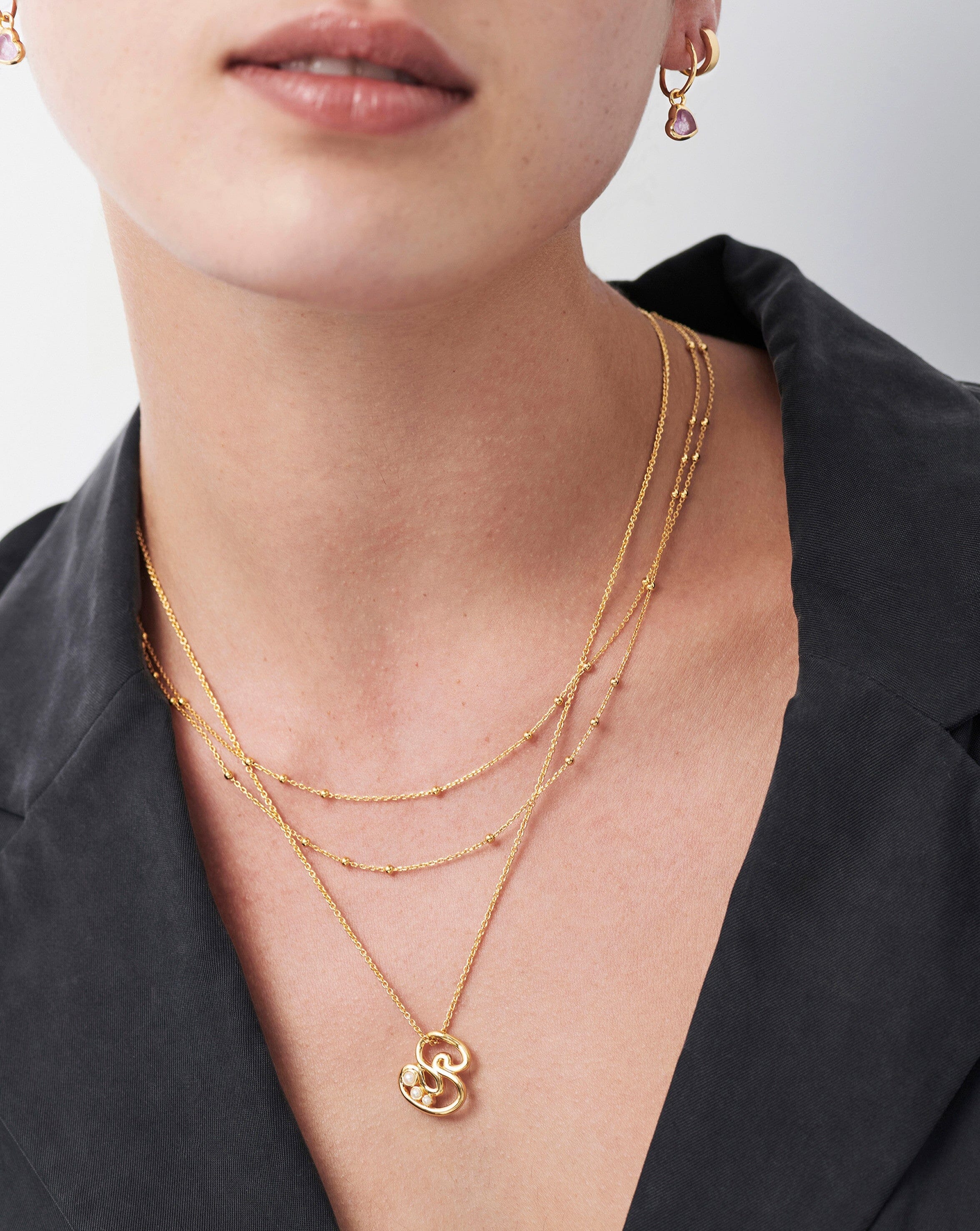 Chubby Pearl Initial Pendant Necklace - Initial S | 18ct Gold Plated Vermeil/Pearl Necklaces Missoma 