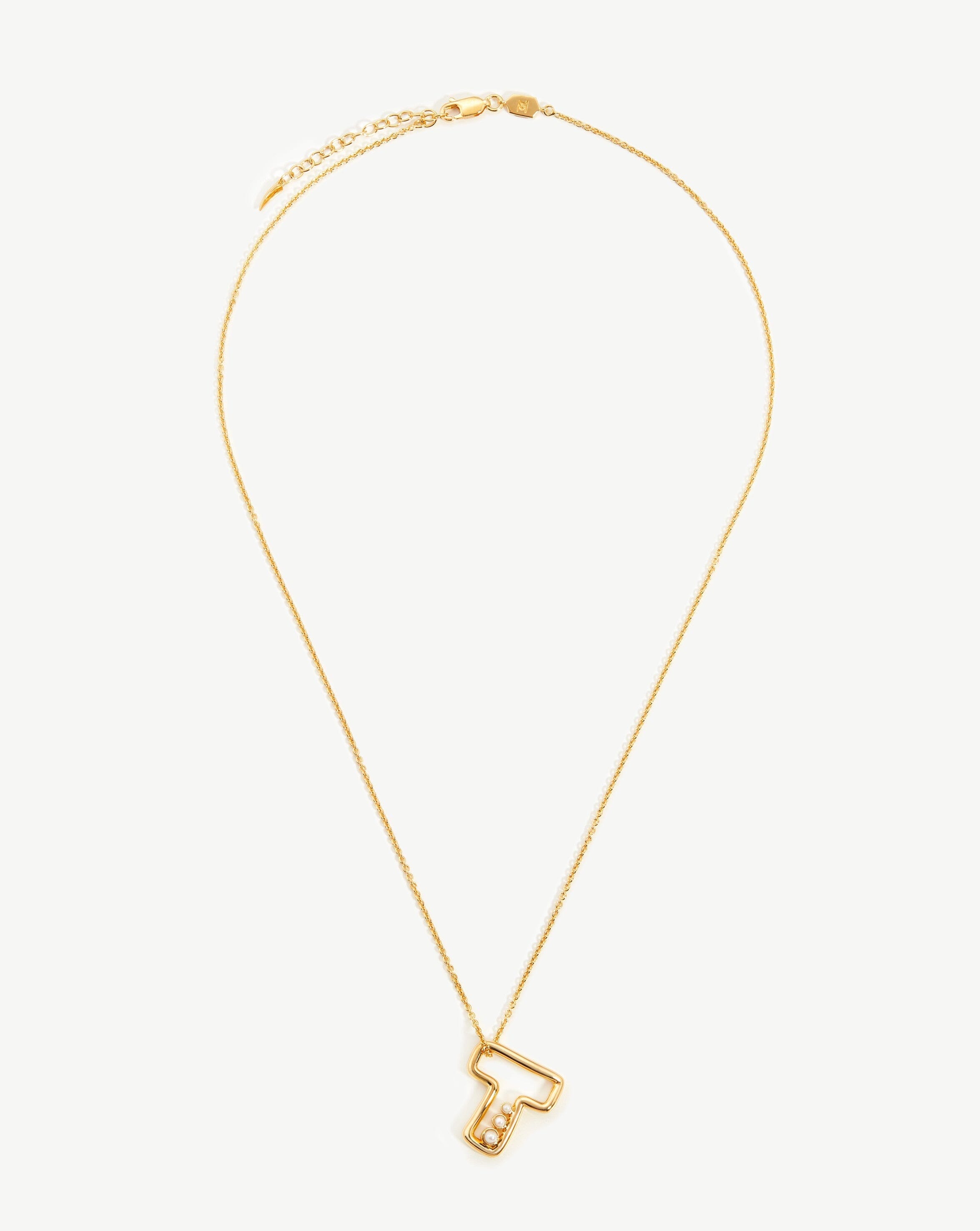 Chubby Pearl Initial Pendant Necklace - Initial T | 18ct Gold Plated Vermeil/Pearl Necklaces Missoma 