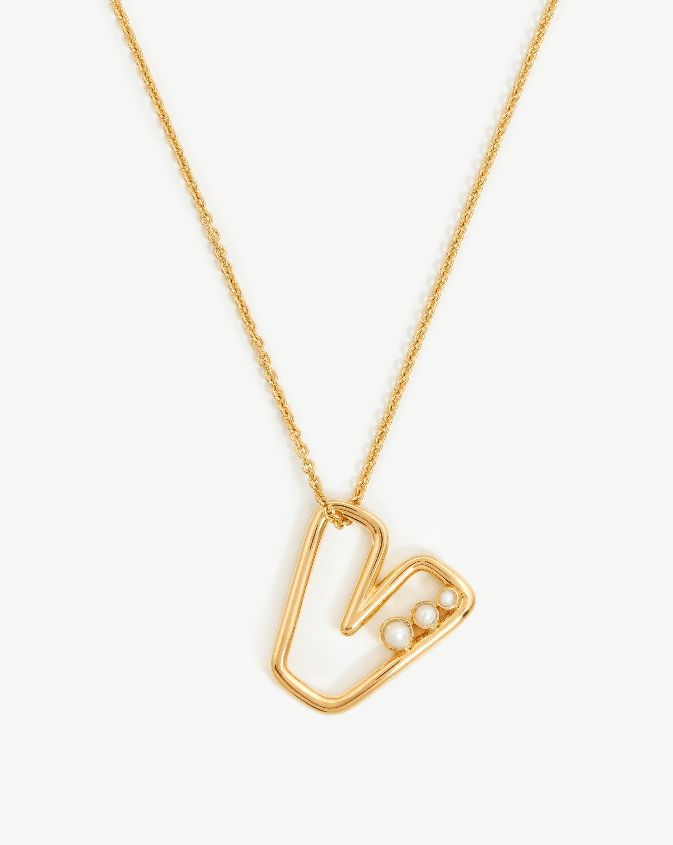 Chubby Pearl Initial Pendant Necklace - Initial V | 18ct Gold Plated Vermeil/Pearl Necklaces Missoma 