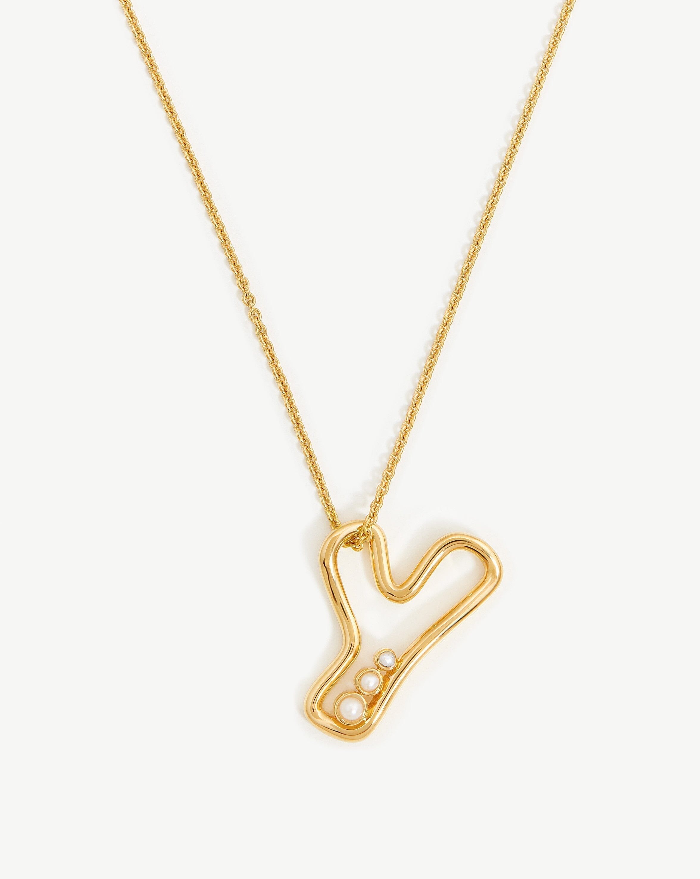 Chubby Pearl Initial Pendant Necklace - Initial Y | 18ct Gold Plated Vermeil/Pearl Necklaces Missoma 