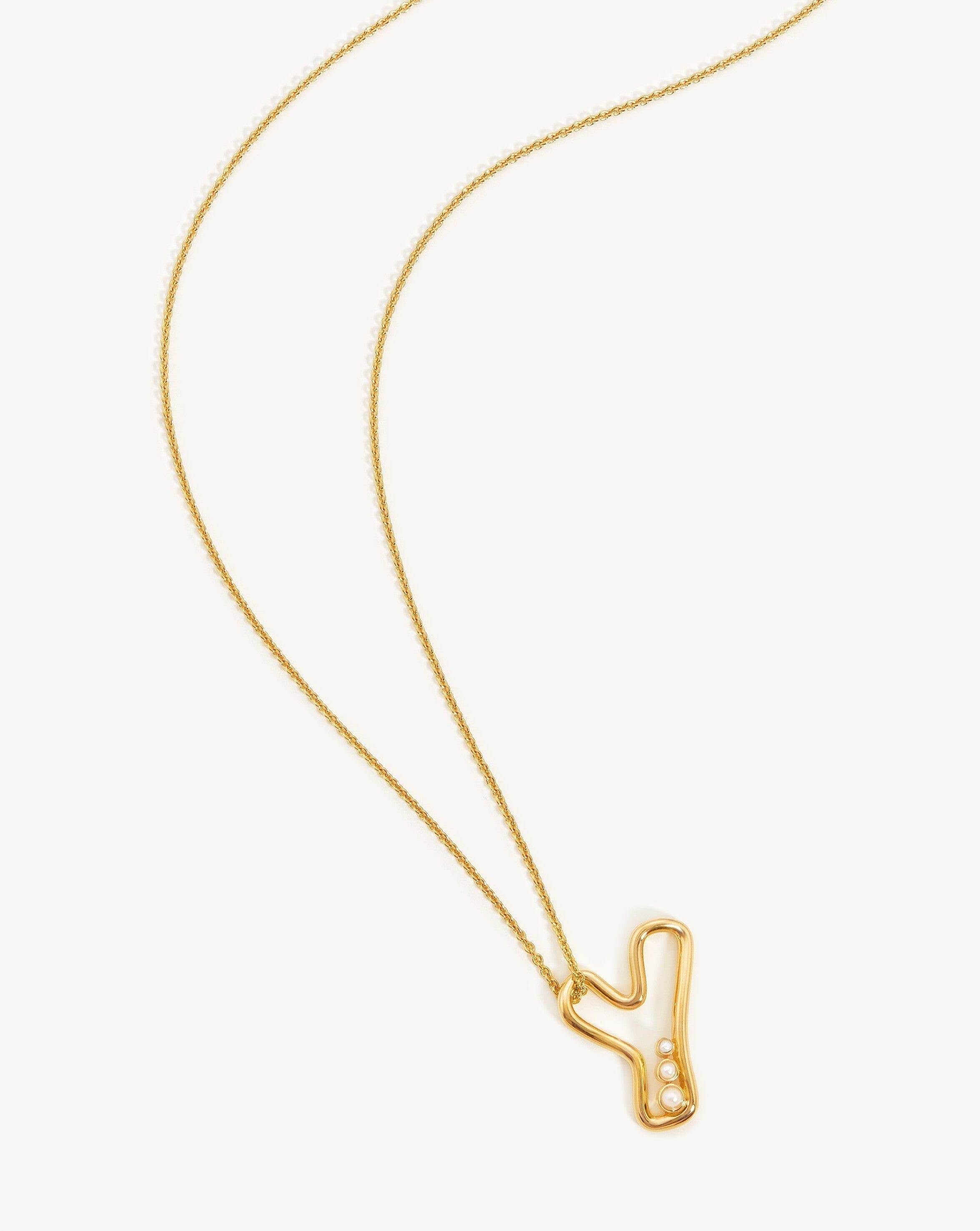 Chubby Pearl Initial Pendant Necklace - Initial Y | 18ct Gold Plated Vermeil/Pearl Necklaces Missoma 