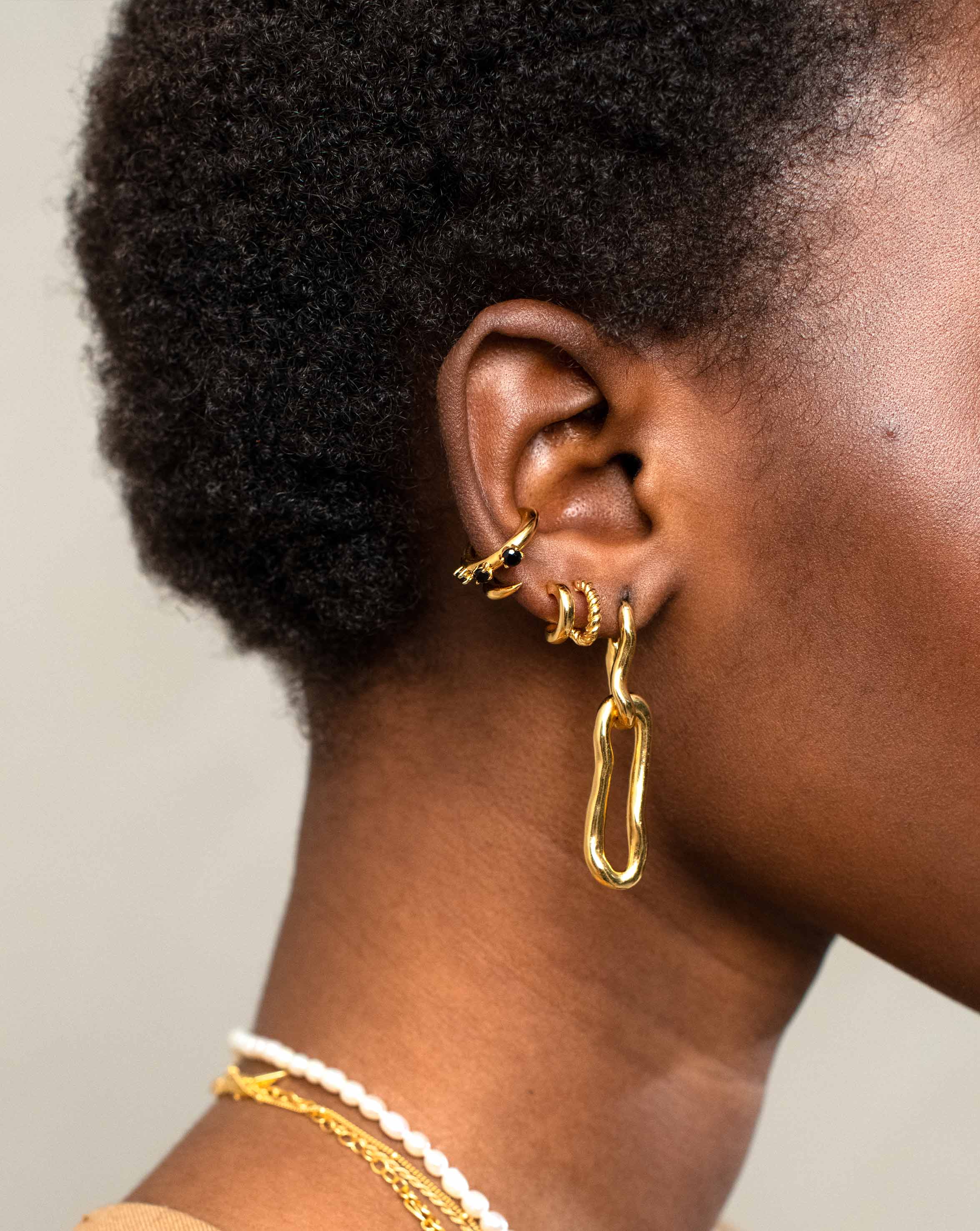 Chunky Claw Pearl Ear Cuff | 18ct Gold Plated/Black Onyx Earrings Missoma 