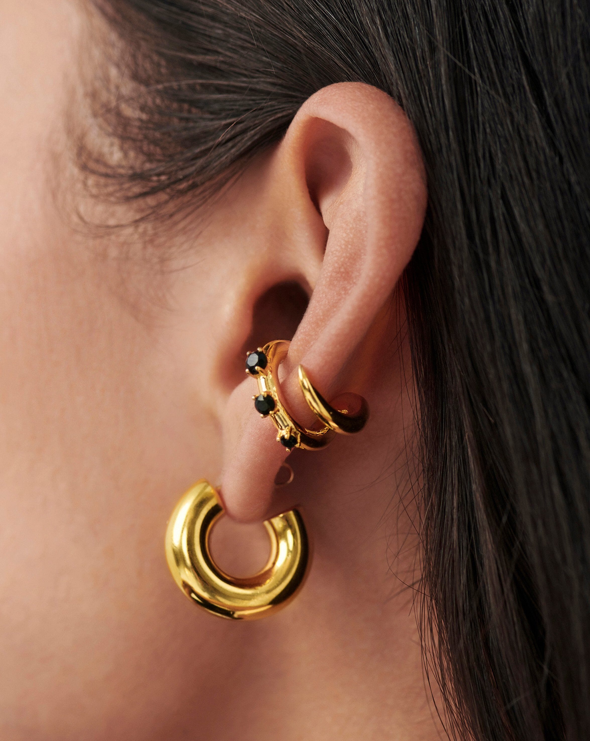 Chunky Claw Pearl Ear Cuff | 18ct Gold Plated/Black Onyx Earrings Missoma 