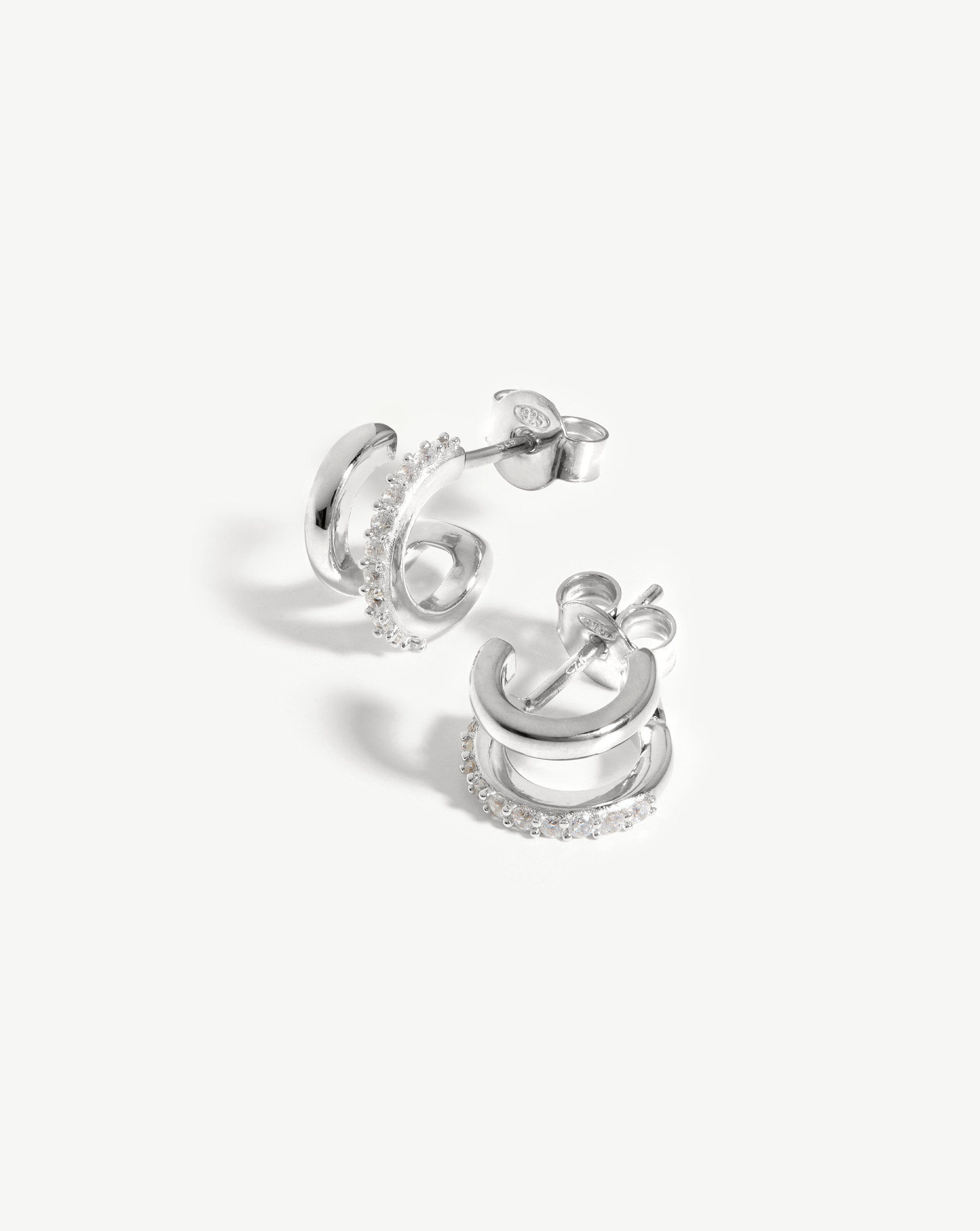 Classic Double Huggies | Sterling Silver/Cubic Zirconia Earrings Missoma 