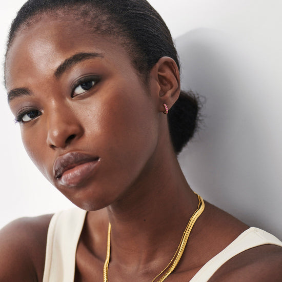 Classic Stone Huggies | 18ct Gold Plated Vermeil/Pink Zirconia Earrings Missoma 