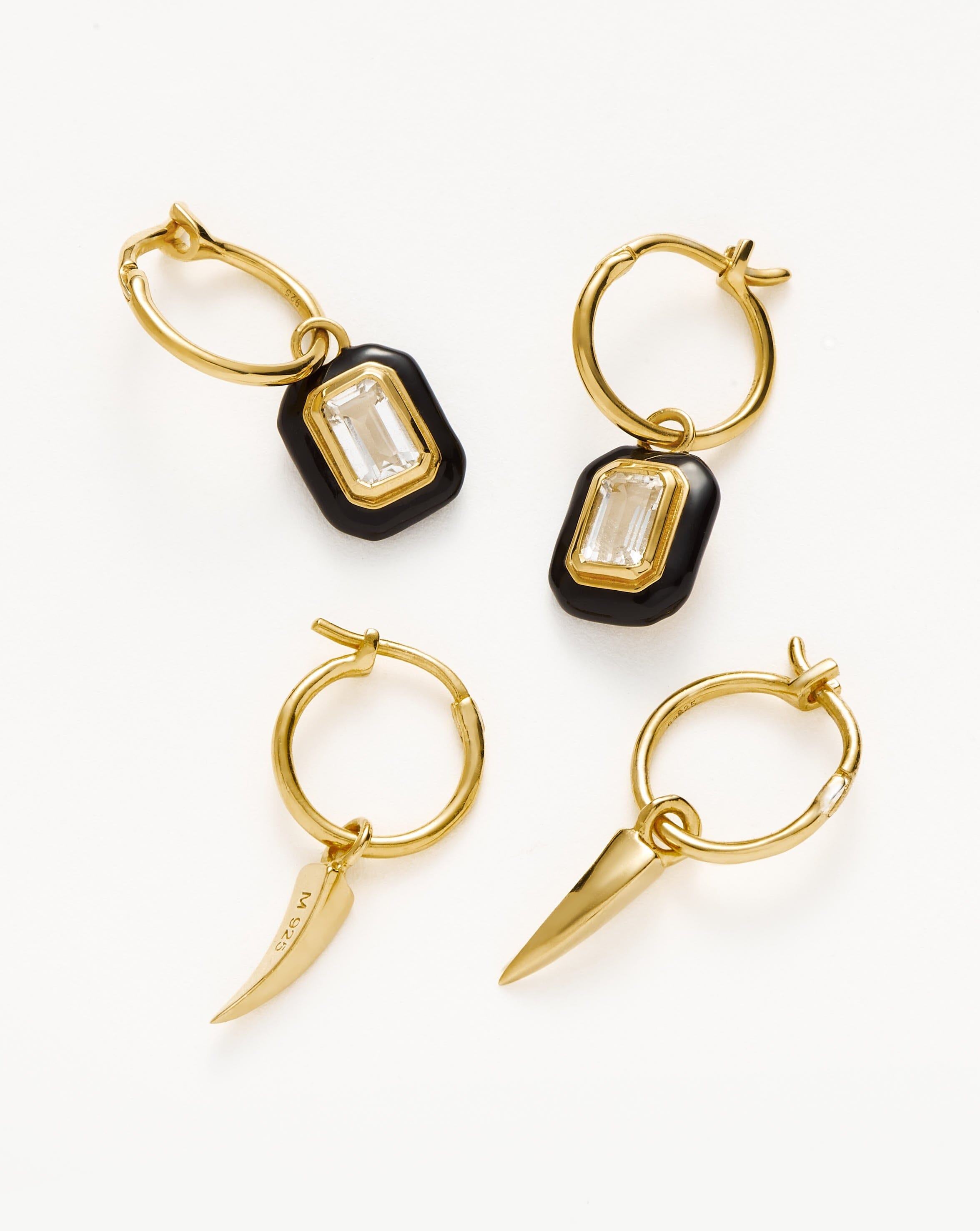 Claw & Enamel Charm Hoop Earring Set Layering Sets Missoma 18ct Gold Plated Vermeil/Crystal Quartz 