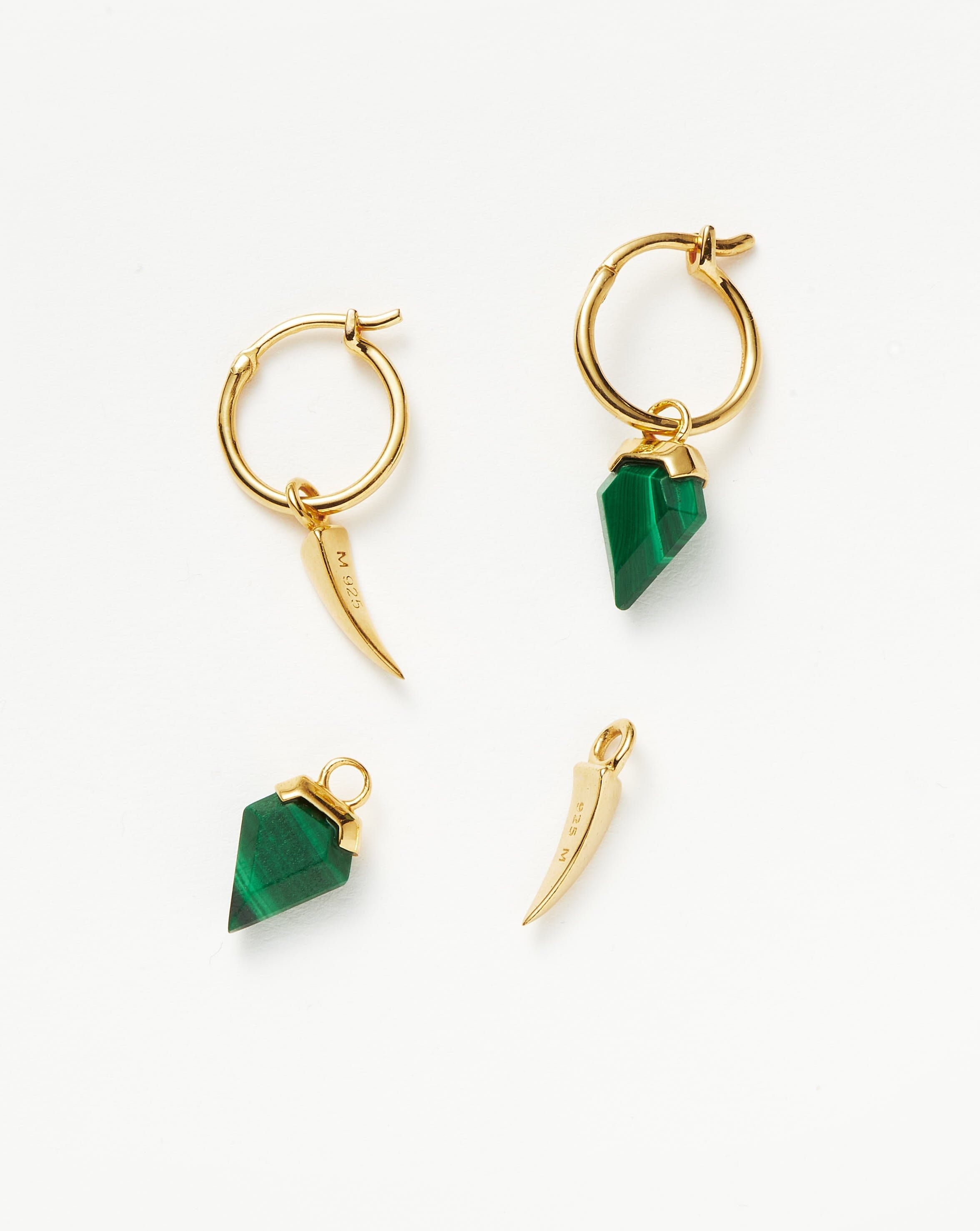 Claw Gemstone Mix and Match Charm Mini Hoop Earring Set | 18ct Gold Plated Vermeil/Malachite Layering Sets Missoma 