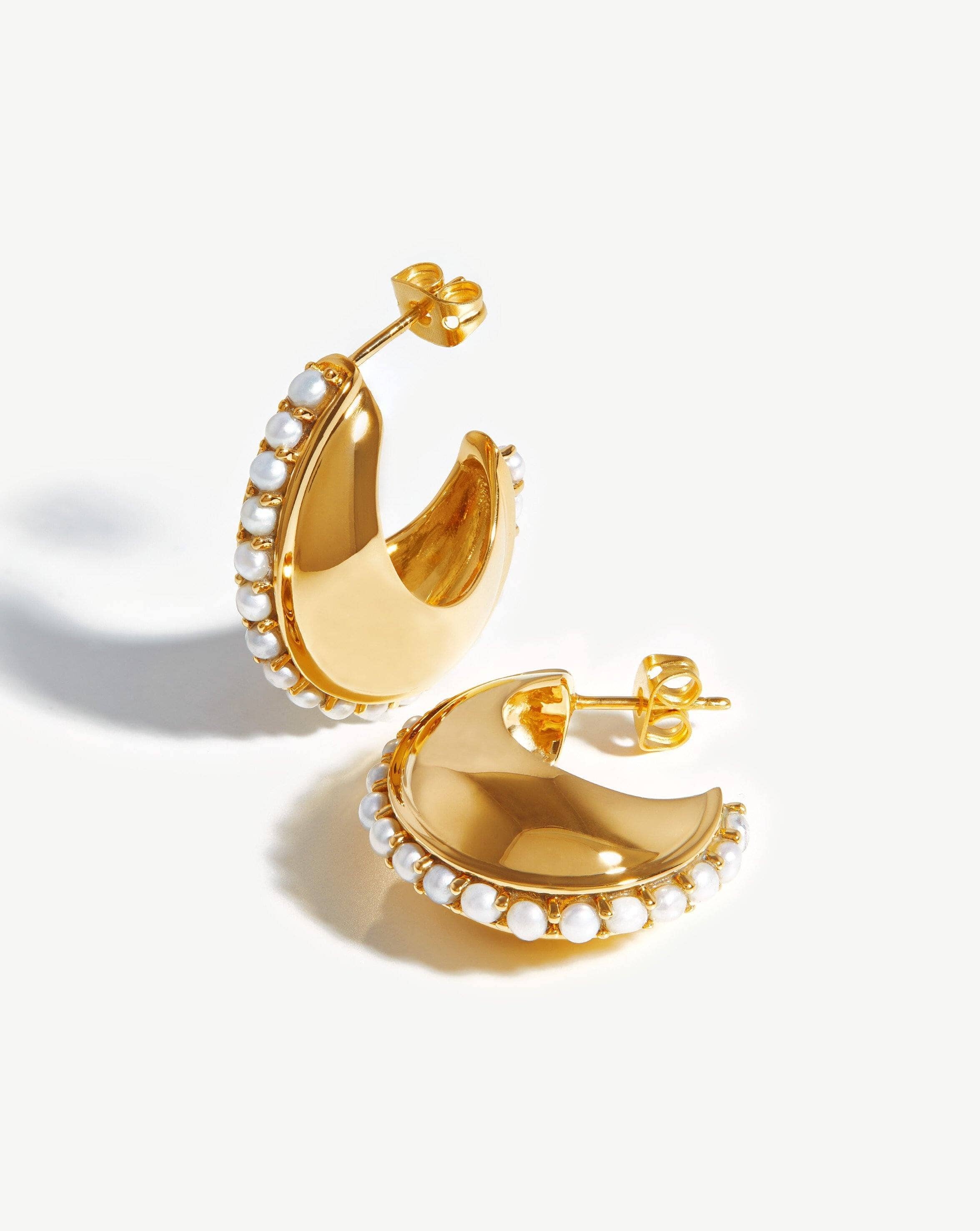 Dome Gemstone Hoop Earrings | 18ct Gold Plated/Pearl Earrings Missoma 