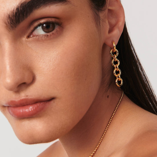 Enamel Byline Link Drop Hoop Earrings | 18ct Gold Plated Earrings Missoma 