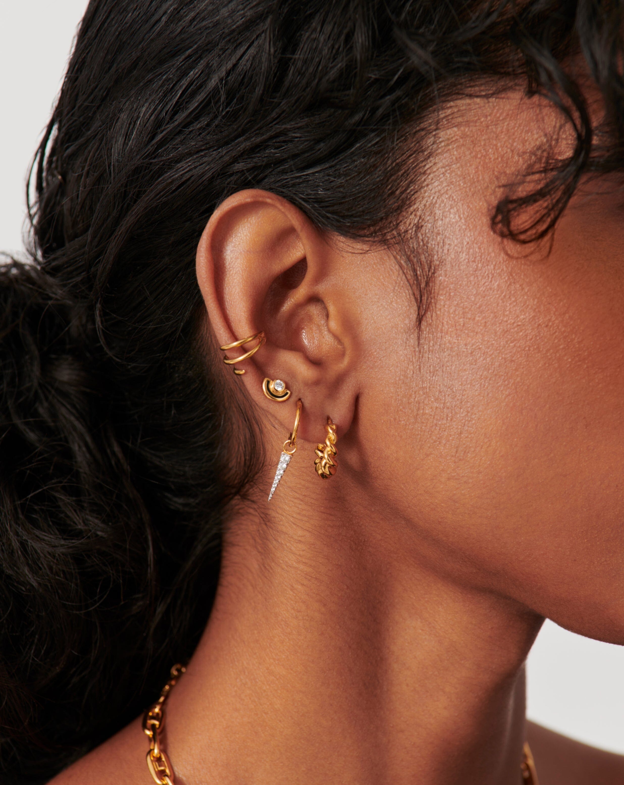 Enamel & Stone Byline Arc Stud Earrings | 18ct Gold Plated Vermeil/Cubic Zirconia Earrings Missoma 