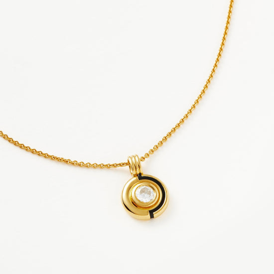 Enamel & Stone Byline Round Pendant Necklace | 18ct Gold Plated Vermeil/Cubic Zirconia Necklaces Missoma 