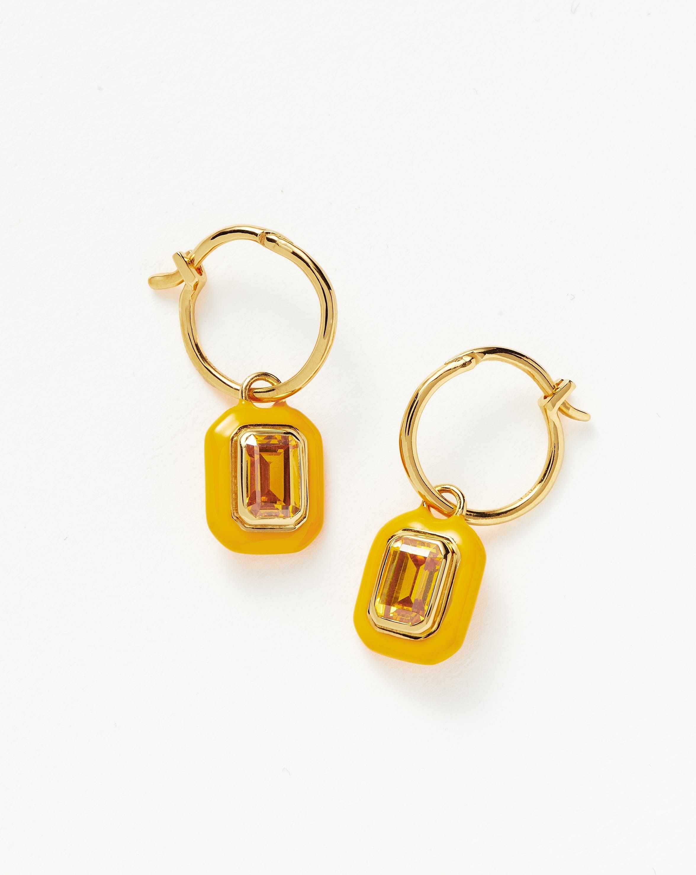 Enamel & Stone Charm Mini Hoop Earrings | 18ct Gold Plated Vermeil/Yellow Cubic Zirconia Earrings Missoma 