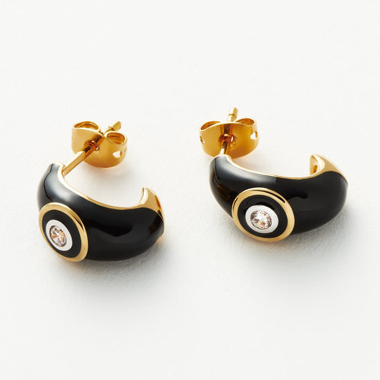 Enamel & Stone Dome Mini Hoop Earrings | 18ct Gold Plated/Cubic Zirconia Earrings Missoma 