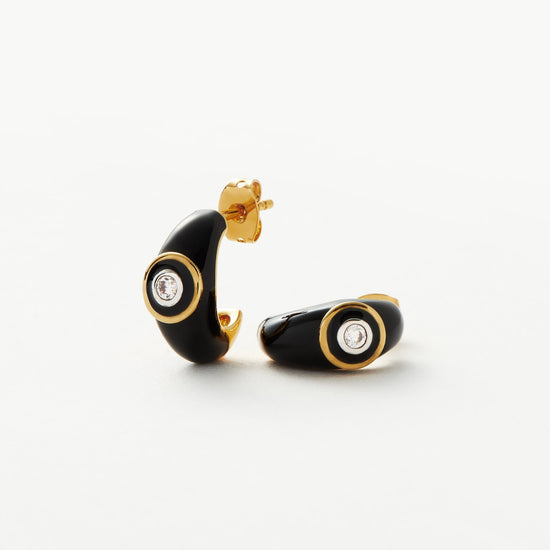 Enamel & Stone Dome Mini Hoop Earrings | 18ct Gold Plated/Cubic Zirconia Earrings Missoma 