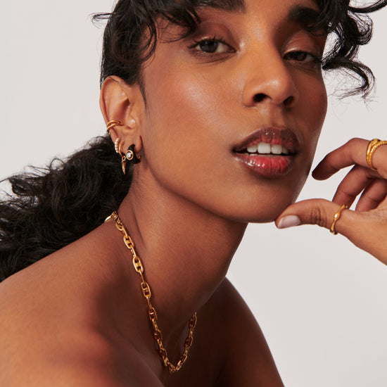 Enamel & Stone Dome Mini Hoop Earrings | 18ct Gold Plated/Cubic Zirconia Earrings Missoma 