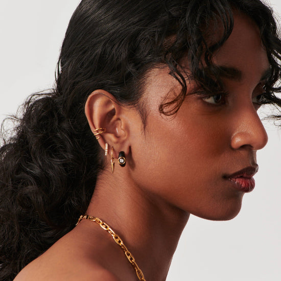 Enamel & Stone Dome Mini Hoop Earrings | 18ct Gold Plated/Cubic Zirconia Earrings Missoma 