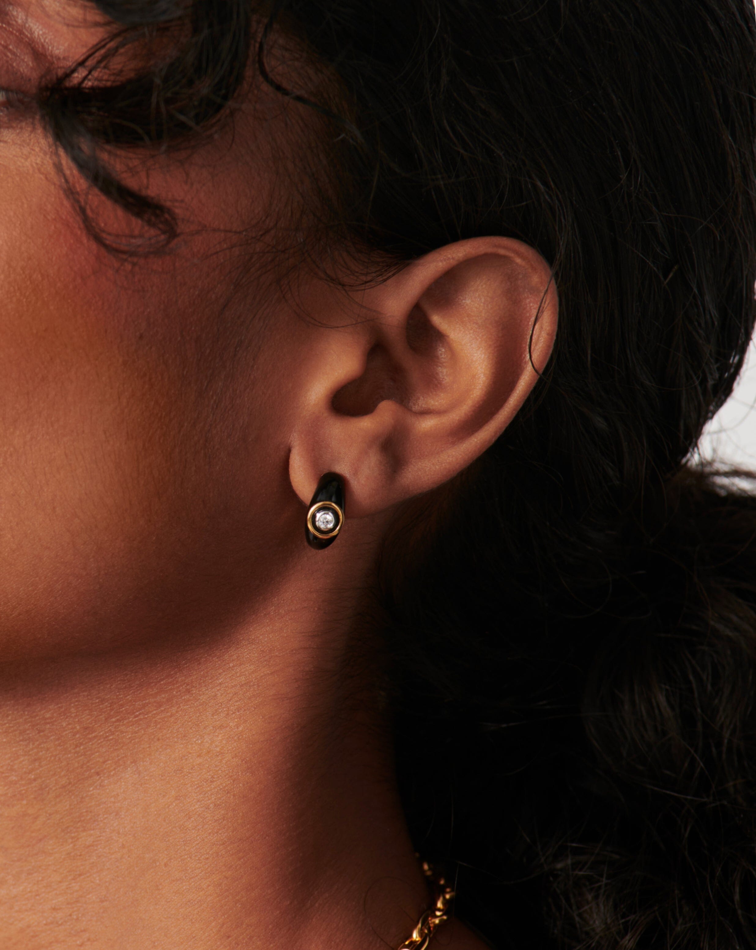 Enamel & Stone Dome Mini Hoop Earrings | 18ct Gold Plated/Cubic Zirconia Earrings Missoma 