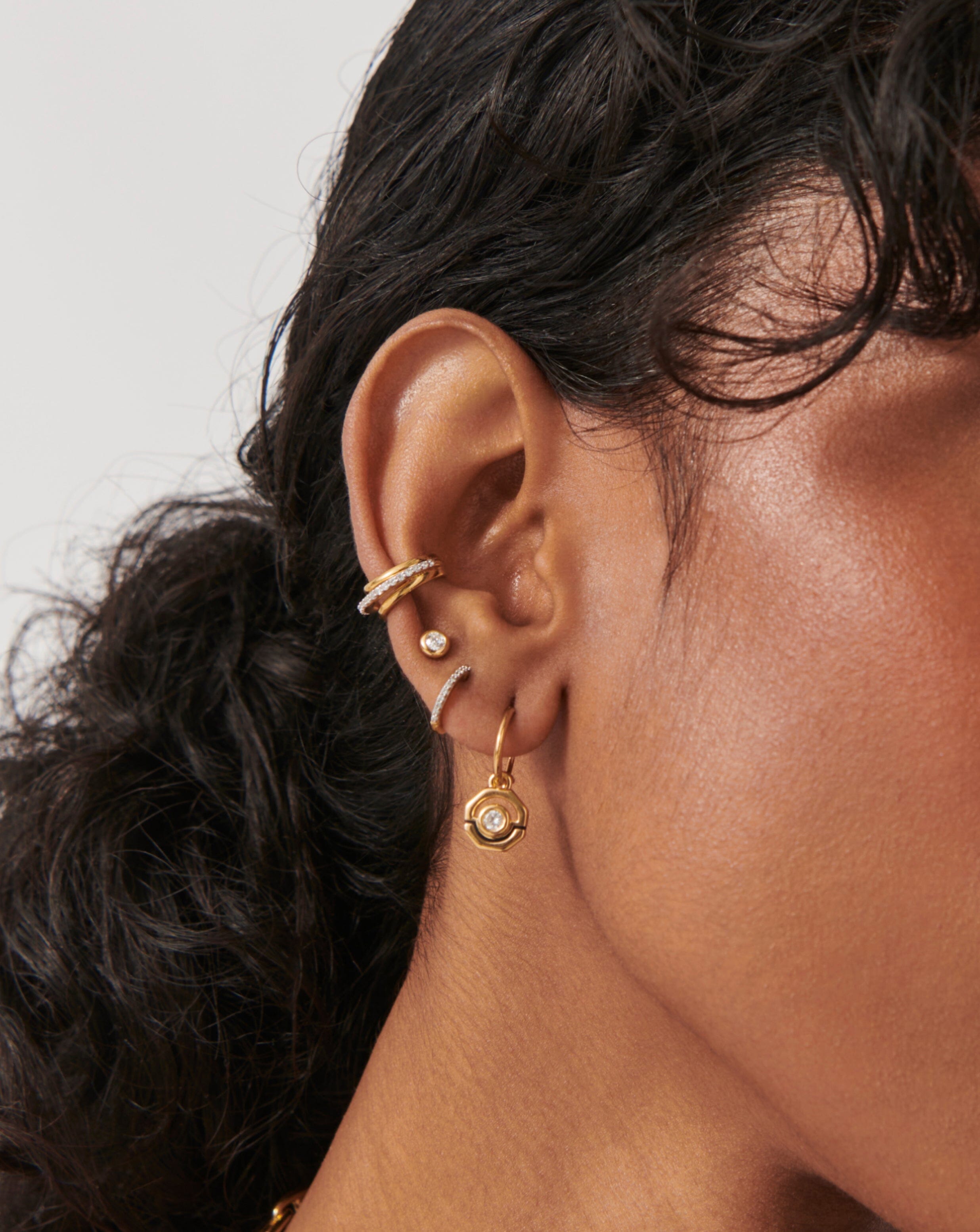 Enamel & Stone Hex Charm Small Hoop Earrings | 18ct Gold Plated Vermeil/Cubic Zirconia Earrings Missoma UK Staging 