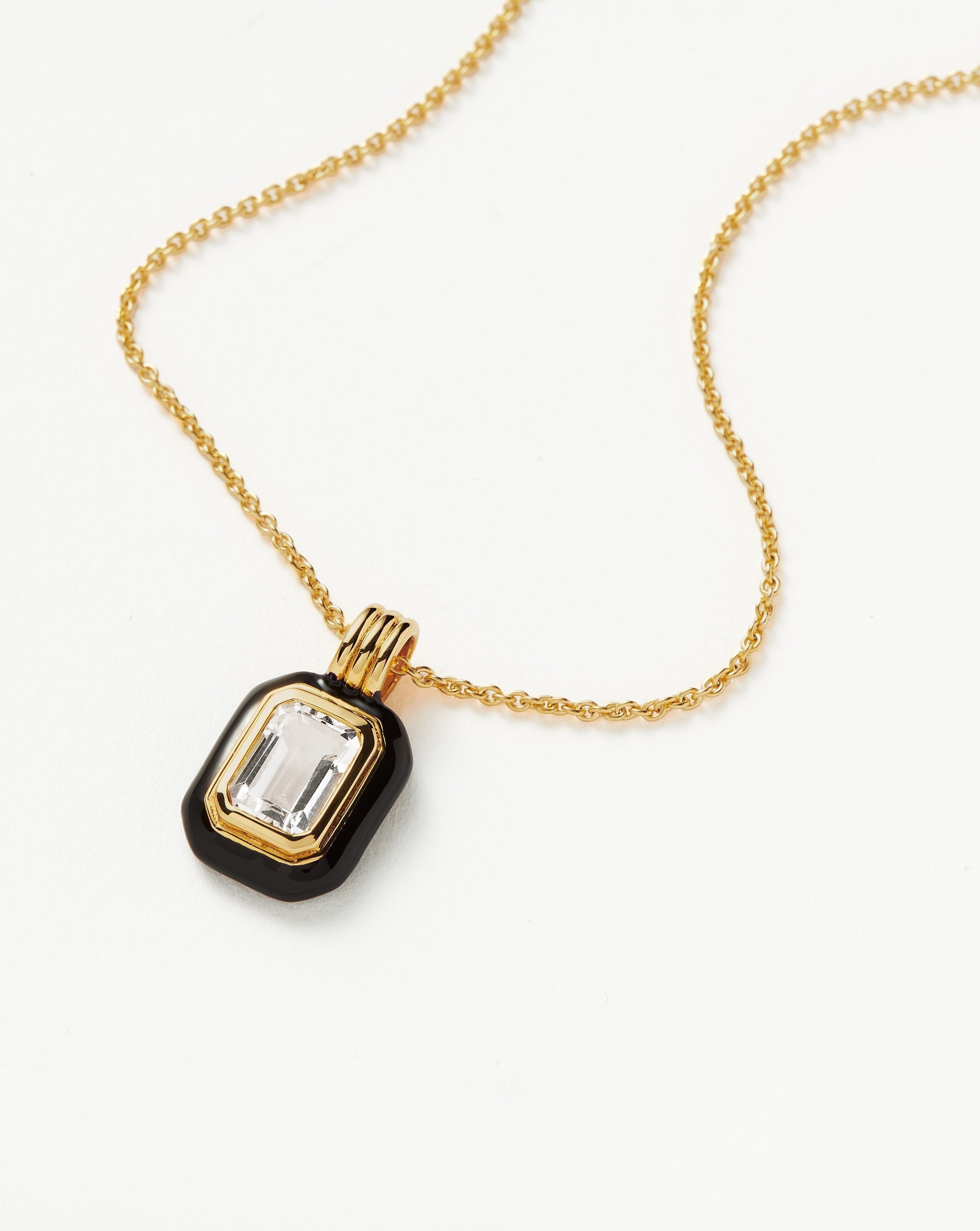 Enamel & Stone Pendant Necklace | 18ct Gold Plated Vermeil/Crystal Quartz