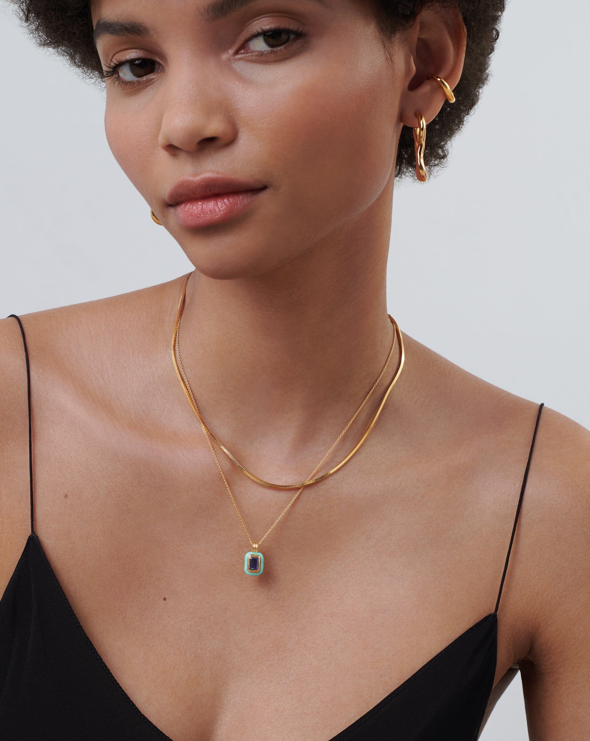 Enamel & Stone Pendant Necklace | 18ct Gold Plated Vermeil/Dark Blue Cubic Zirconia Necklaces Missoma 