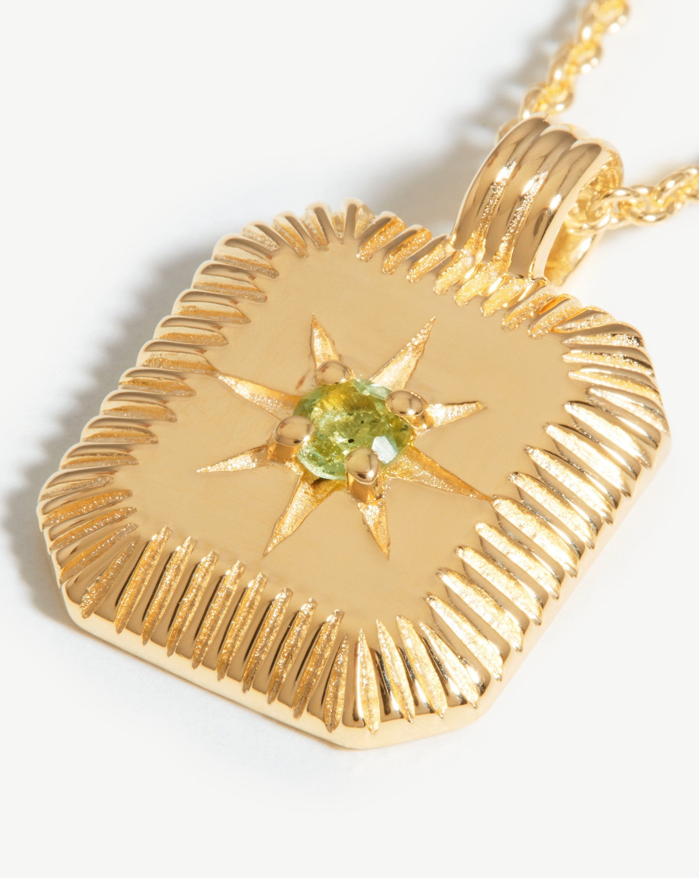 Engravable Birthstone Star Ridge Pendant Necklace - Natural Peridot/August Necklaces Missoma 