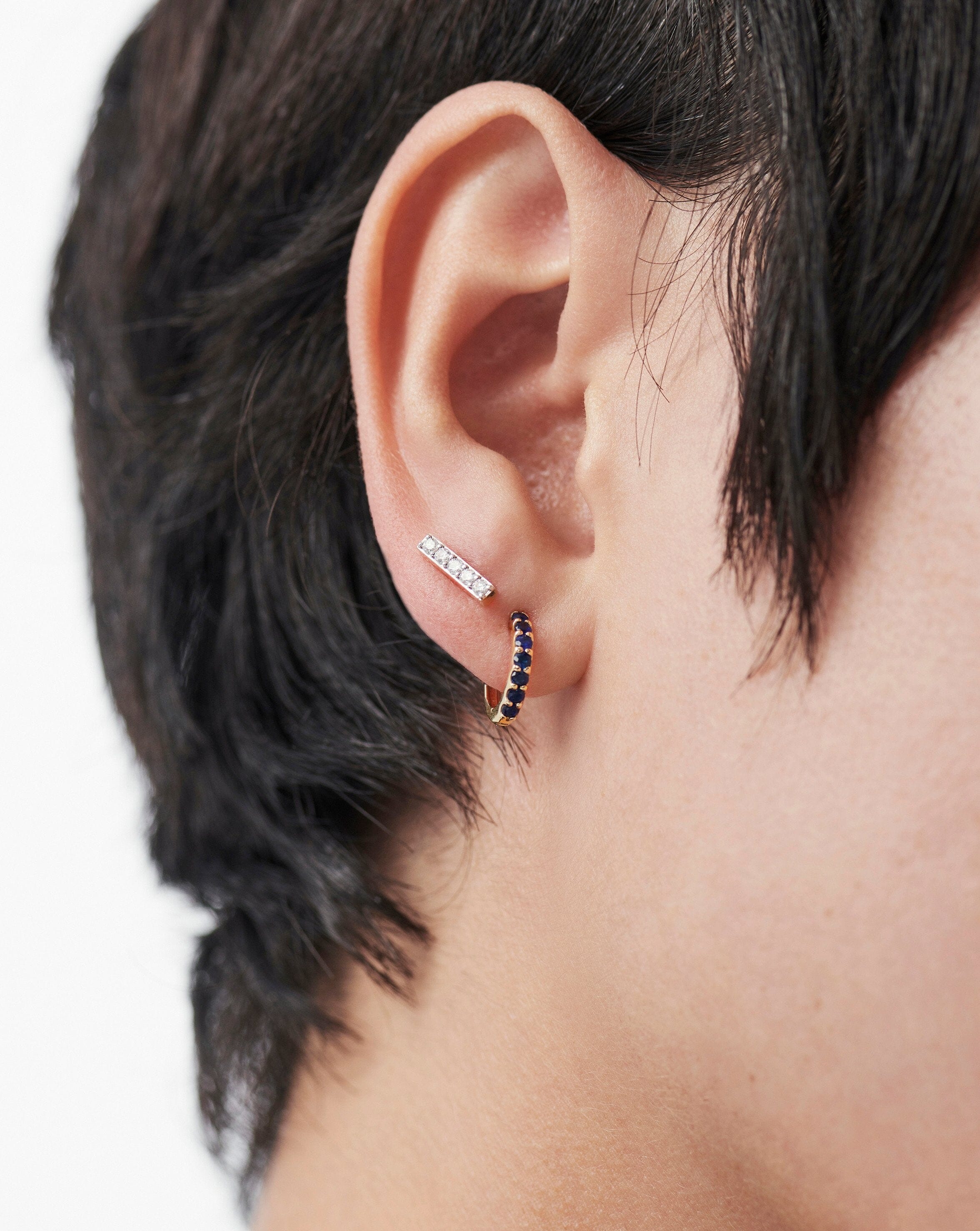 PAIR of Hoop Hinged Huggie Earrings 20g, 7mm Wide, 3 CNC Set CZ Gems | eBay