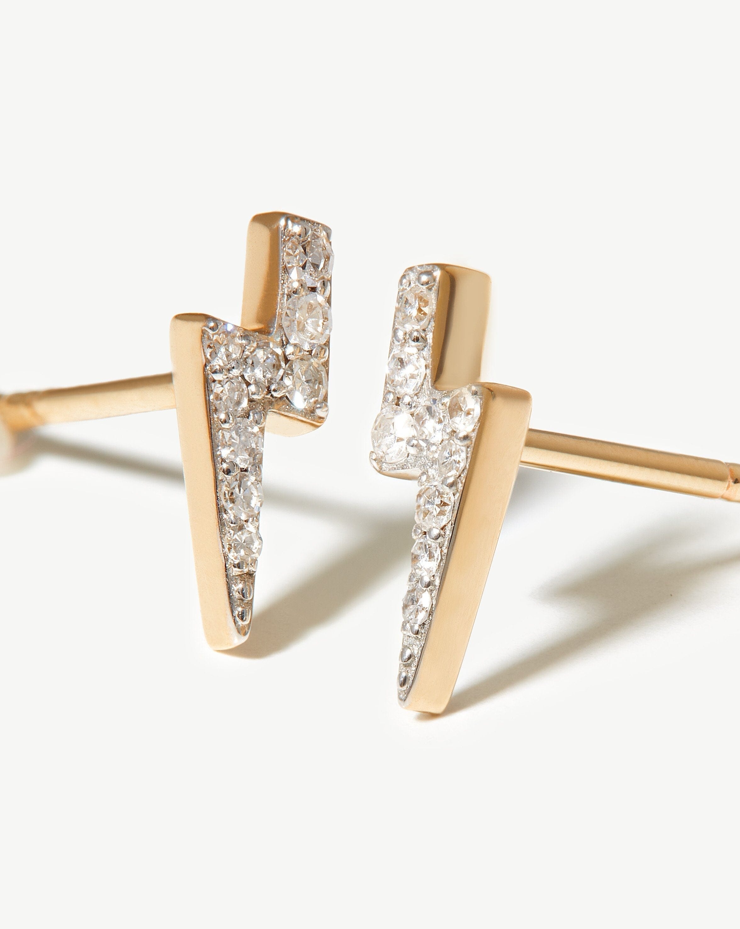 Fine Diamond Lightning Stud Earrings | 14ct Solid Gold/Diamond Earrings Missoma 