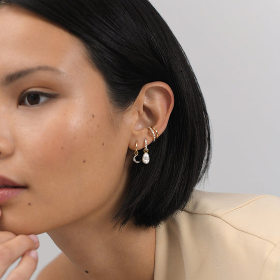 Fine Diamond Single Moon Charm Hoop Earring | 14ct Solid Gold/Diamond Earrings Missoma 