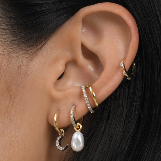 Fine Diamond Single Moon Charm Hoop Earring | 14ct Solid Gold/Diamond Earrings Missoma 