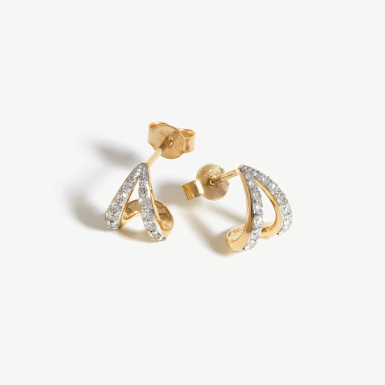 Fine Diamond Wishbone Huggies | 14ct Solid Gold/Diamond Earrings Missoma 