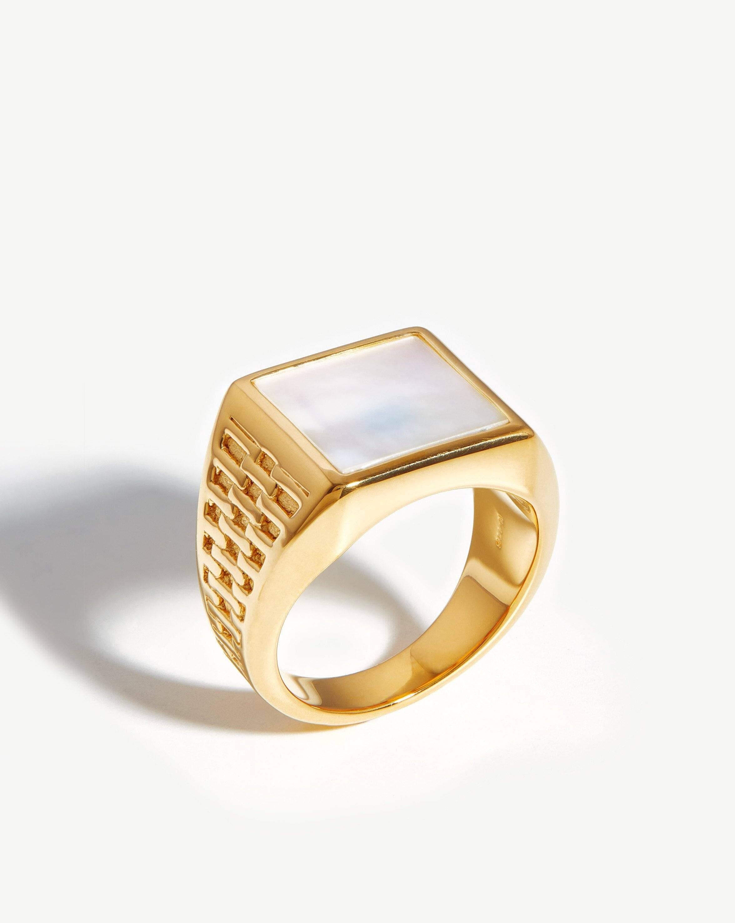 Fused Woven Gemstone Square Signet Ring | 18ct Gold Plated Vermeil/Mother of Pearl Rings Missoma 