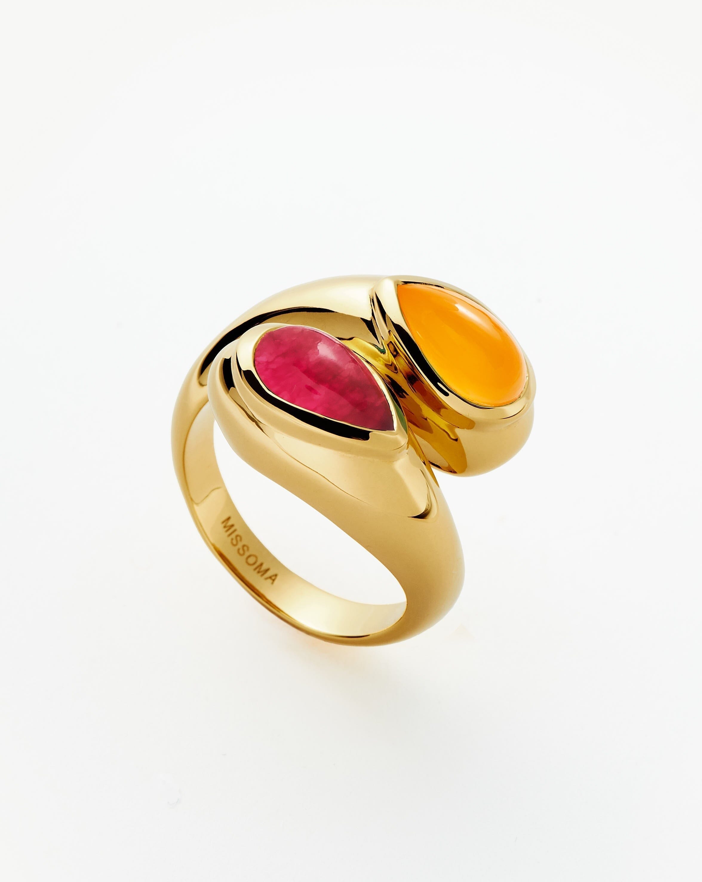 Good Vibes Double Gemstone Crossover Ring | 18ct Gold Plated/Pink