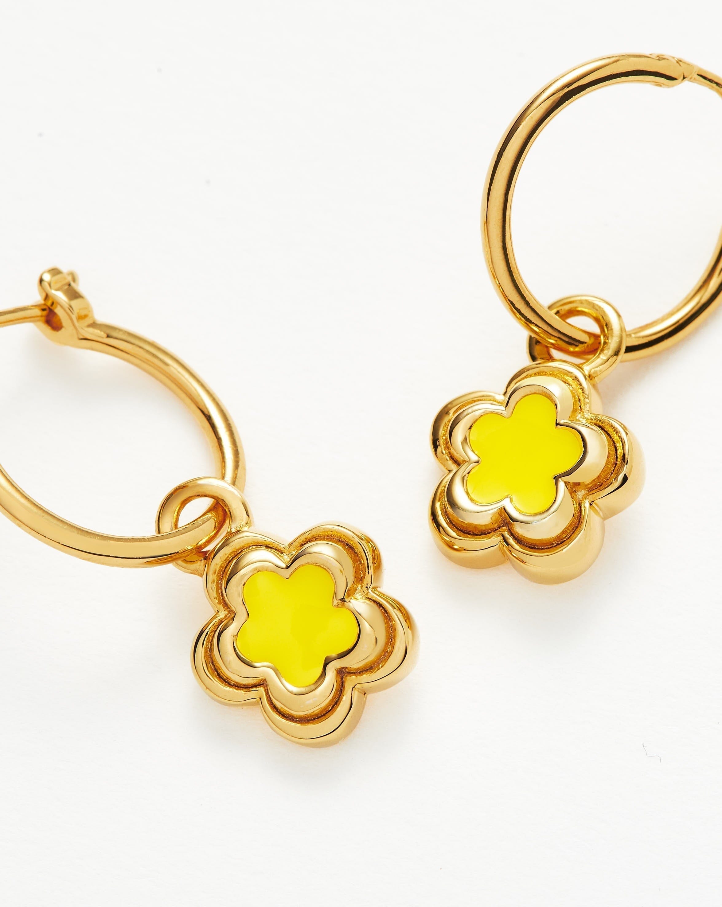 Good Vibes Enamel Flower Mini Charm Hoop Earrings | 18ct Gold Plated Vermeil/Lemon Yellow Earrings Missoma 