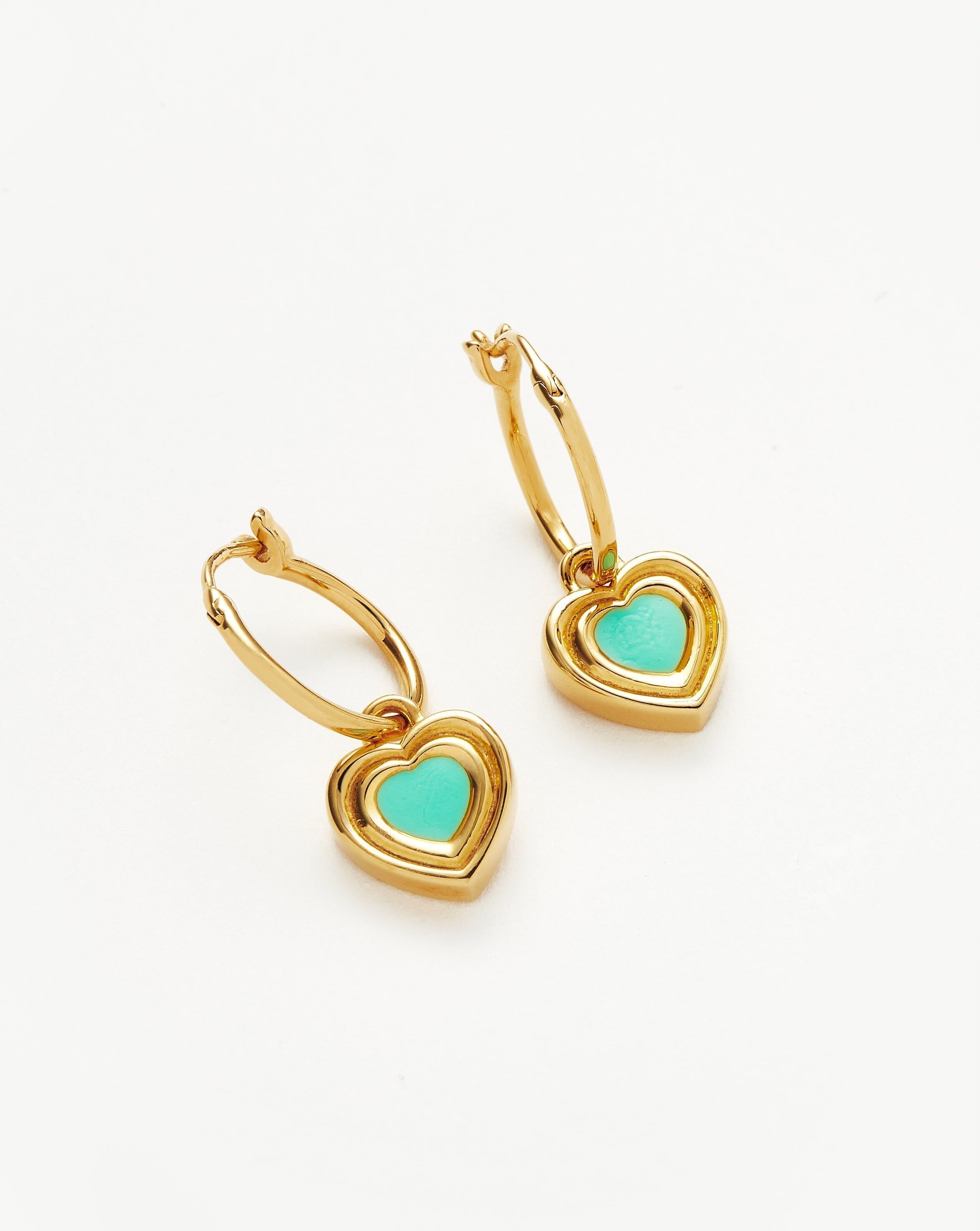 Good Vibes Enamel Heart Mini Charm Hoop Earrings Earrings Missoma 18ct Gold Plated Vermeil/Aqua 
