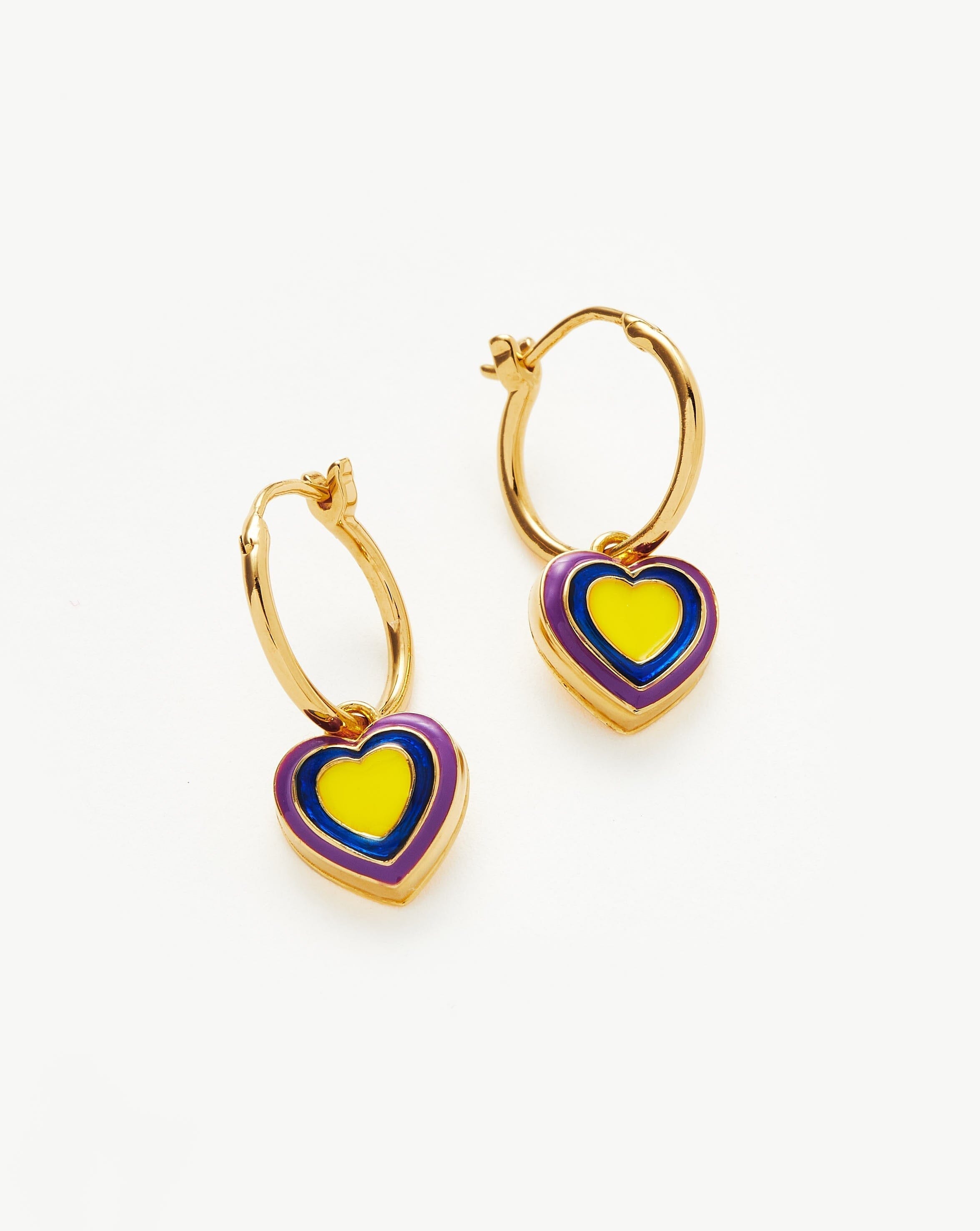 Good Vibes Enamel Heart Mini Charm Hoop Earrings Earrings Missoma 18ct Gold Plated Vermeil/Purple & Lemon Yellow 