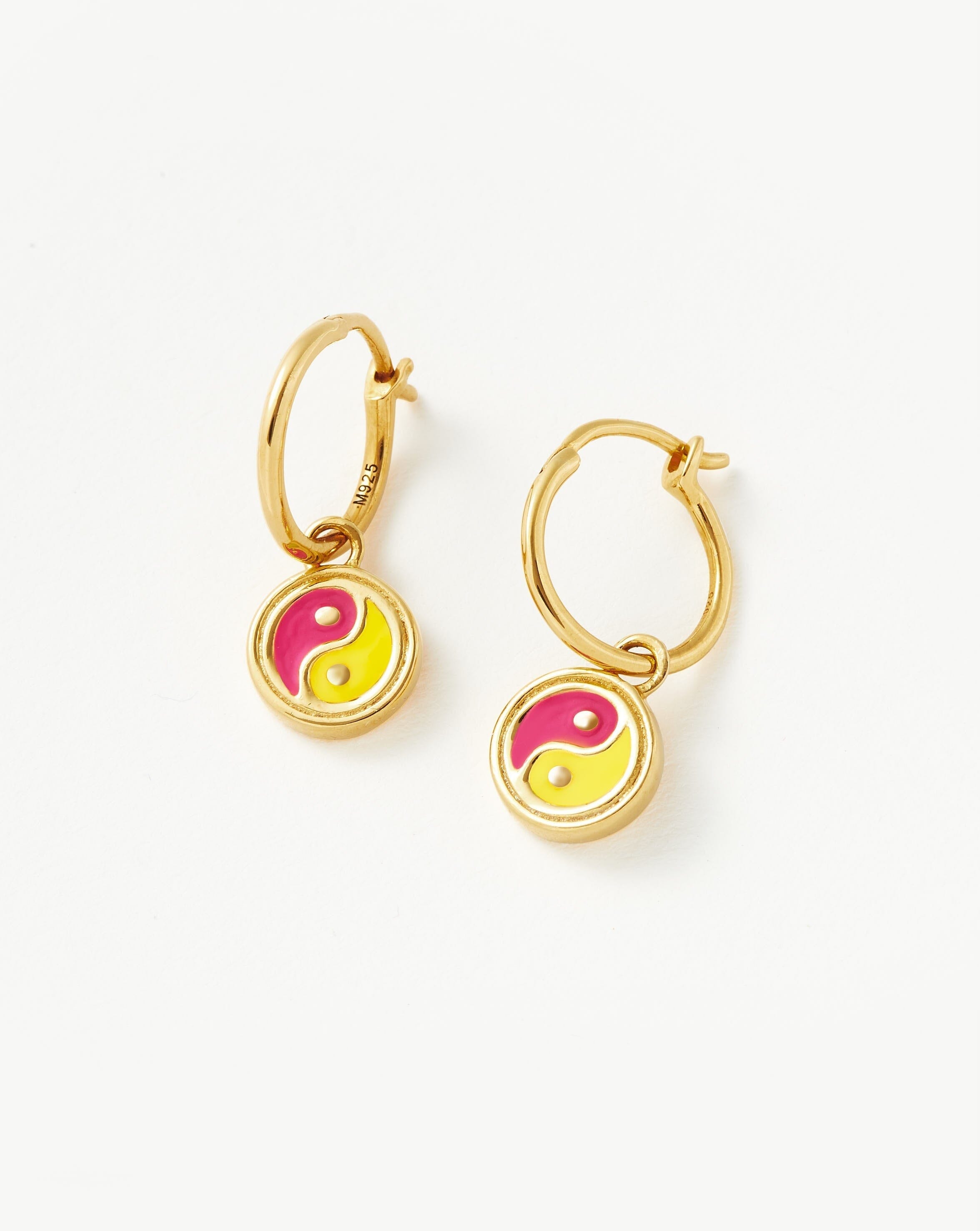 Good Vibes Enamel Yin & Yang Mini Charm Hoop Earrings Earrings Missoma 18ct Gold Plated Vermeil/Pink & Lemon Yellow 