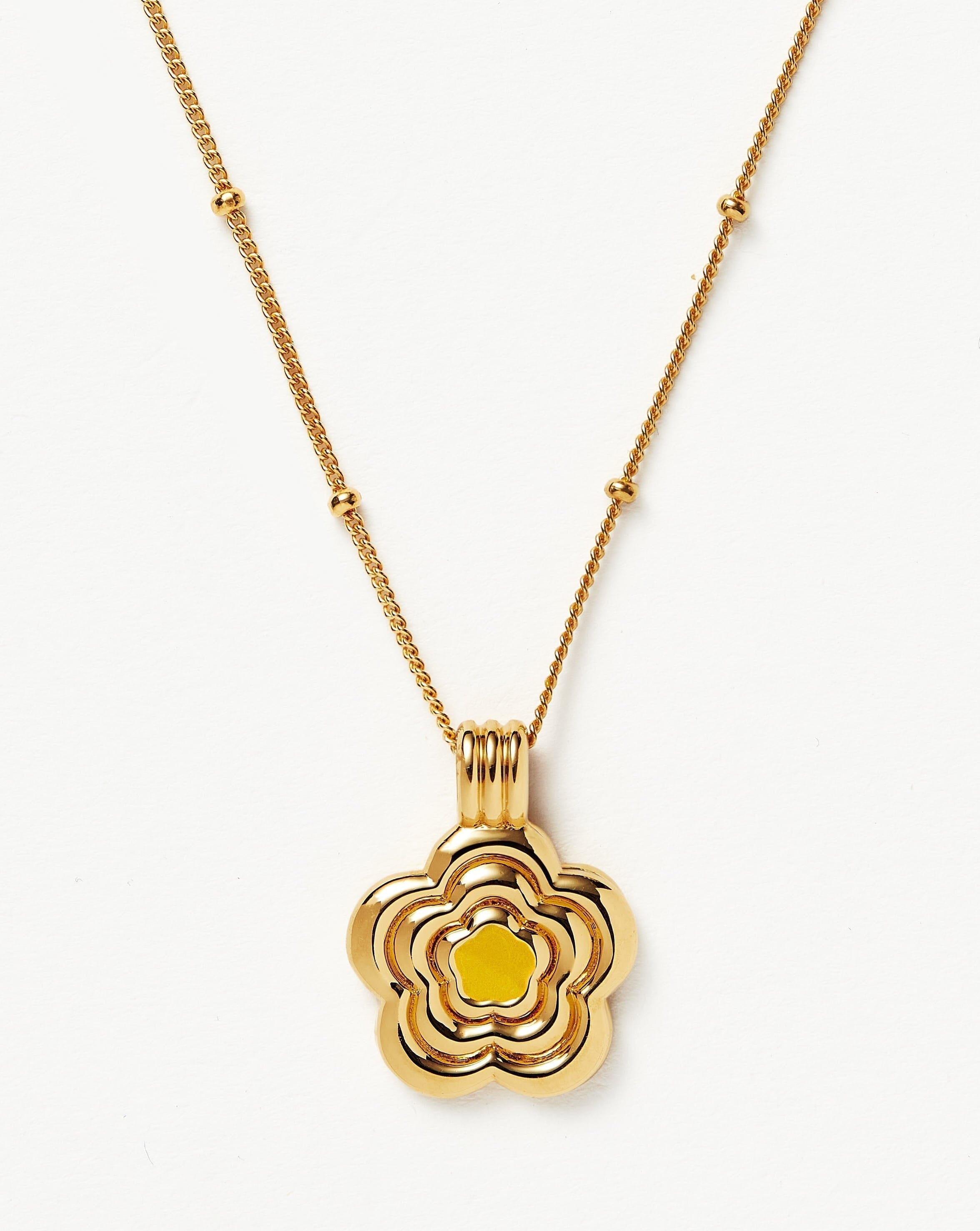 Good Vibes Engravable Enamel Flower Pendant Necklace | 18ct Gold Plated Vermeil/Lemon Yellow Necklaces Missoma 