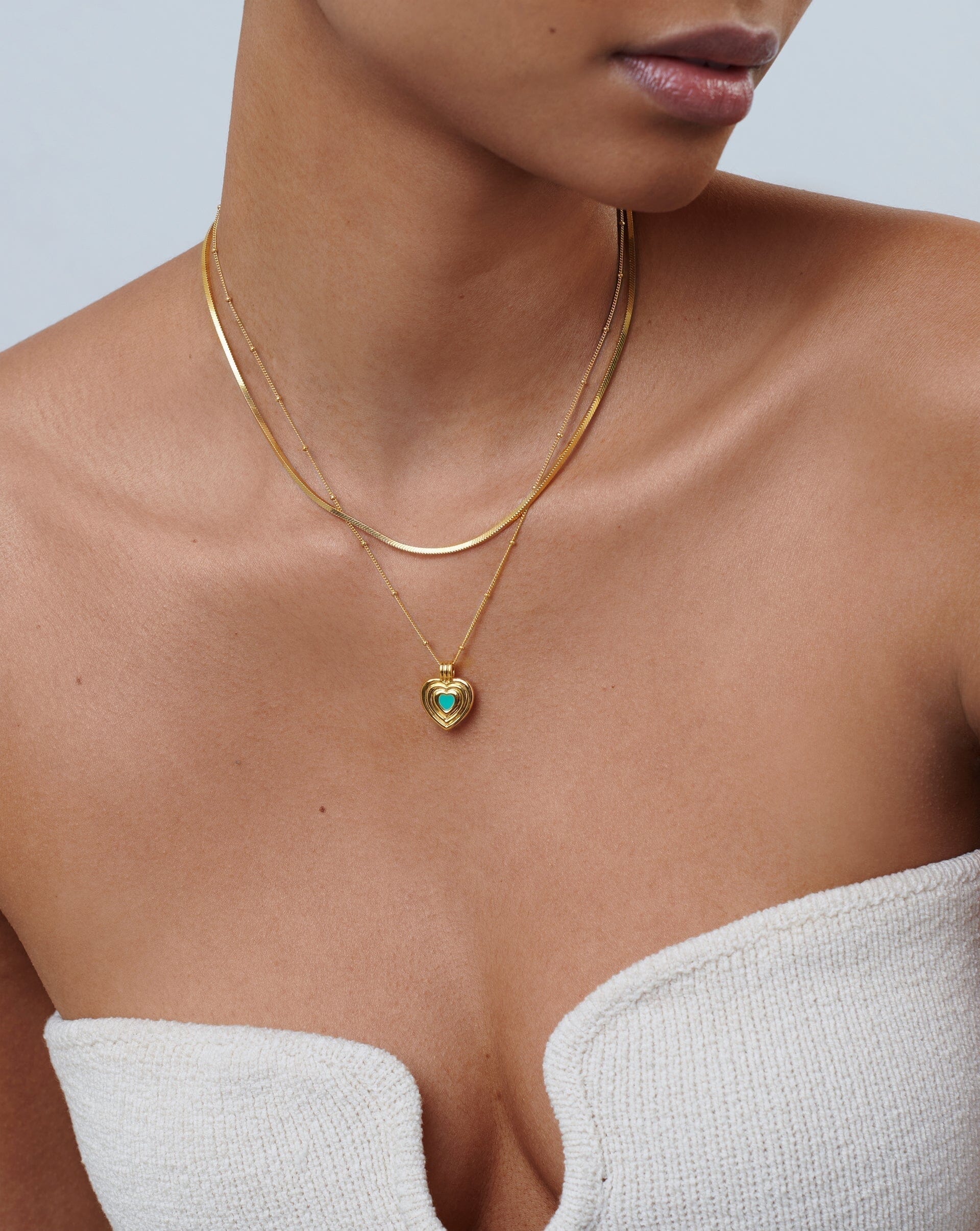 Good Vibes Engravable Enamel Heart Pendant Necklace | 18ct Gold Plated Vermeil/Aqua Necklaces Missoma 