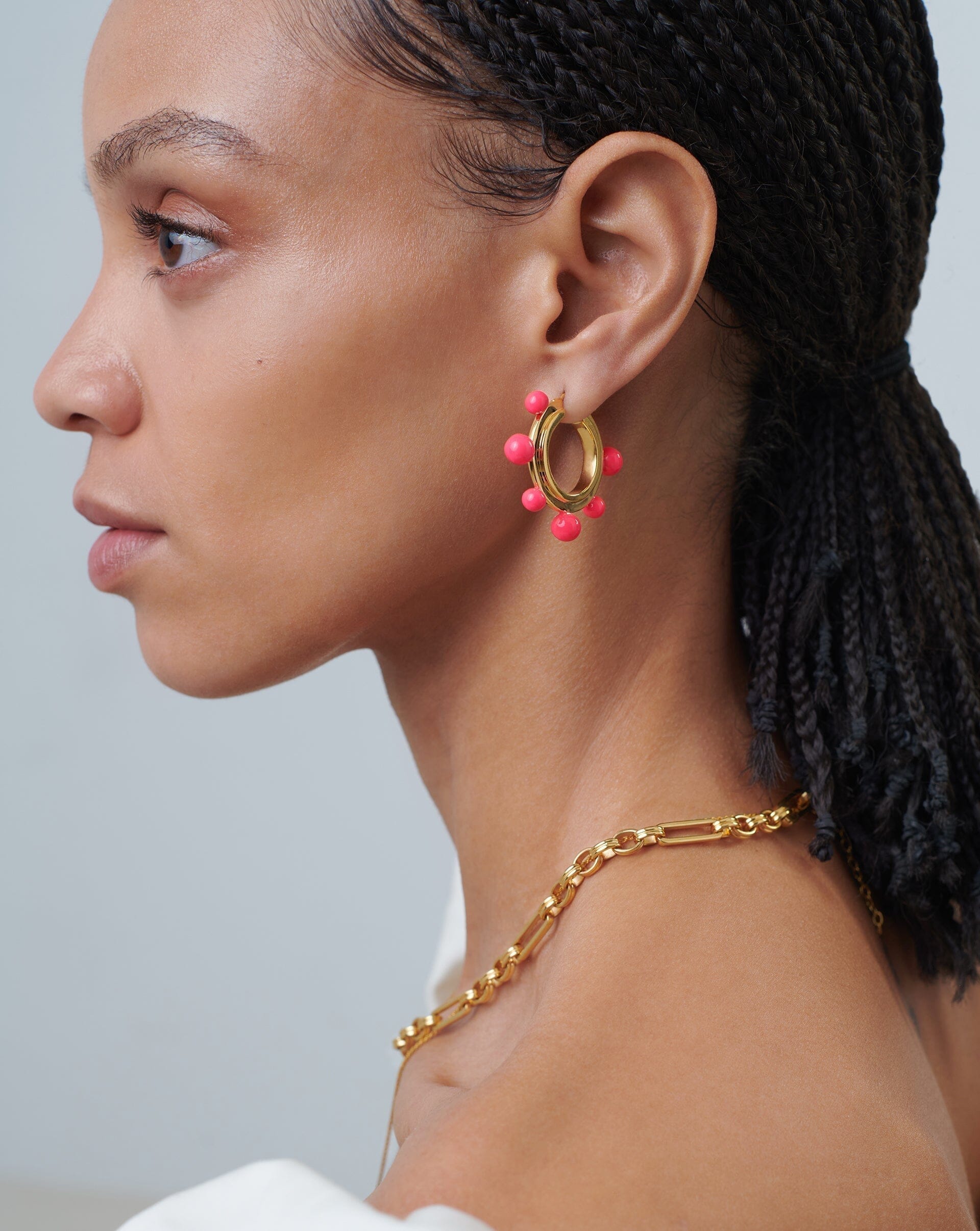 Good Vibes Neon Enamel Sphere Medium Hoop Earrings | 18ct Gold Plated/Hot Pink Earrings Missoma 