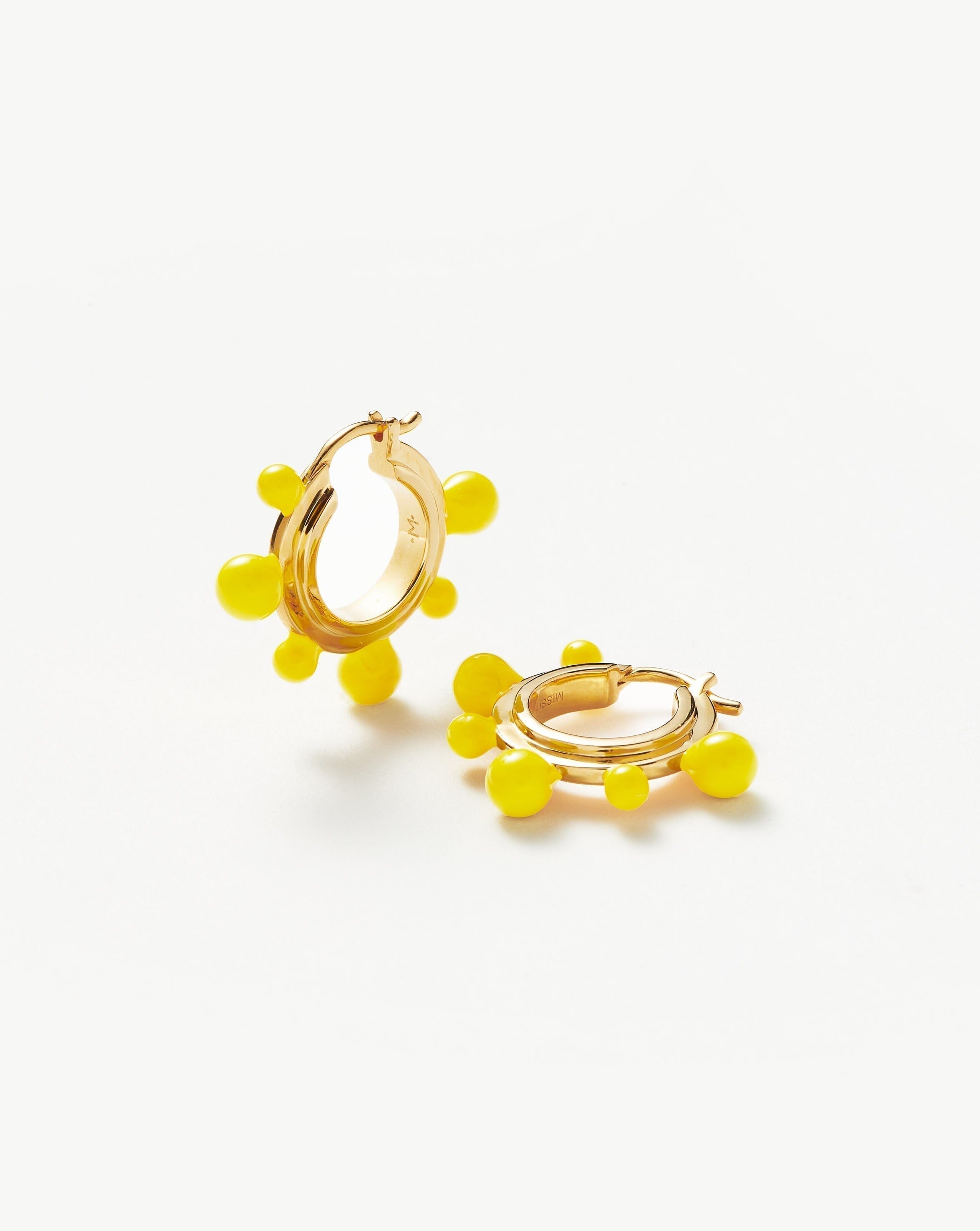 Good Vibes Neon Enamel Sphere Small Hoop Earrings | 18ct Gold Plated/Lemon Yellow Earrings Missoma 
