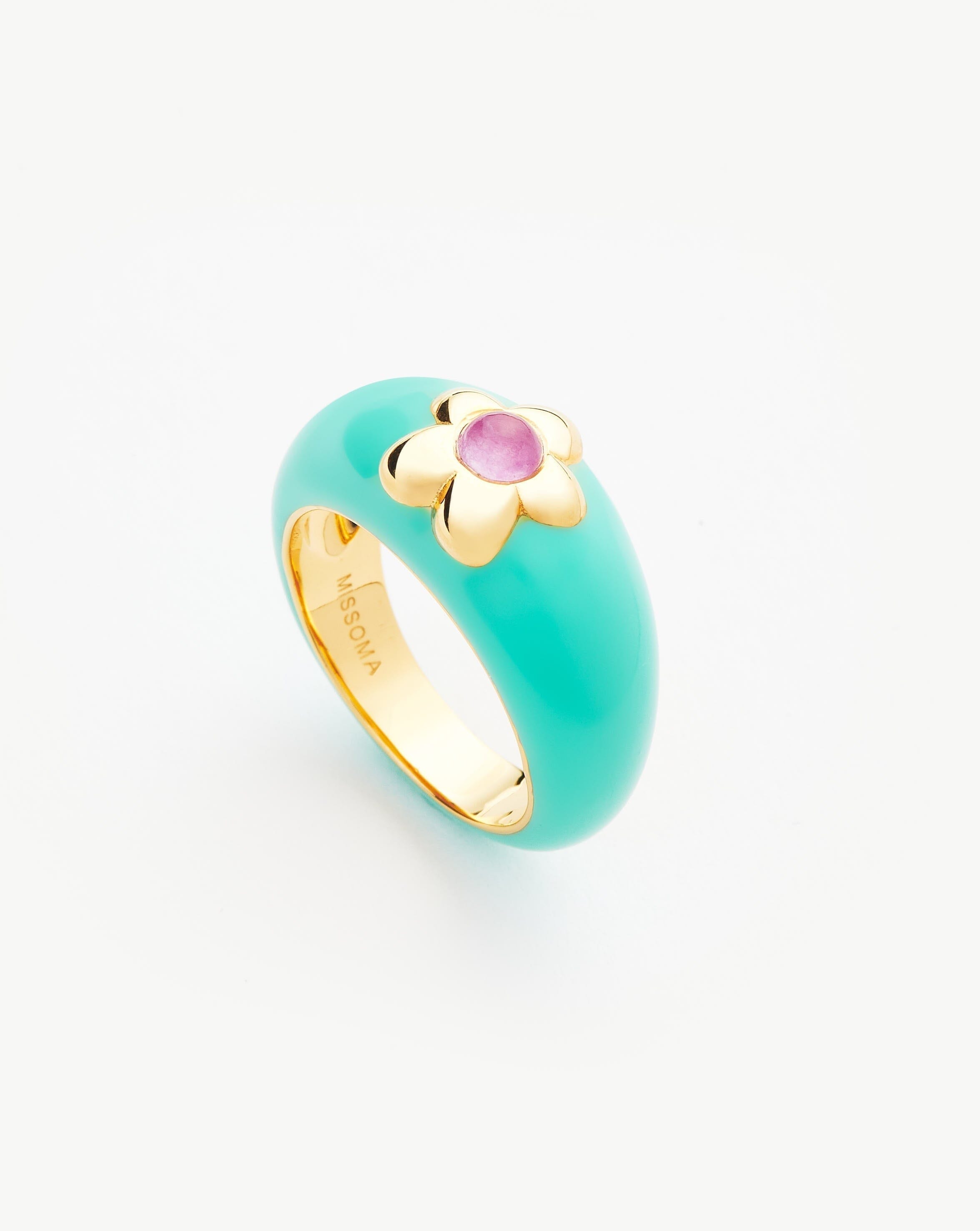 Good Vibes Small Enamel Flower Gemstone Ring | 18ct Gold Plated/Purple Quartz Rings Missoma 