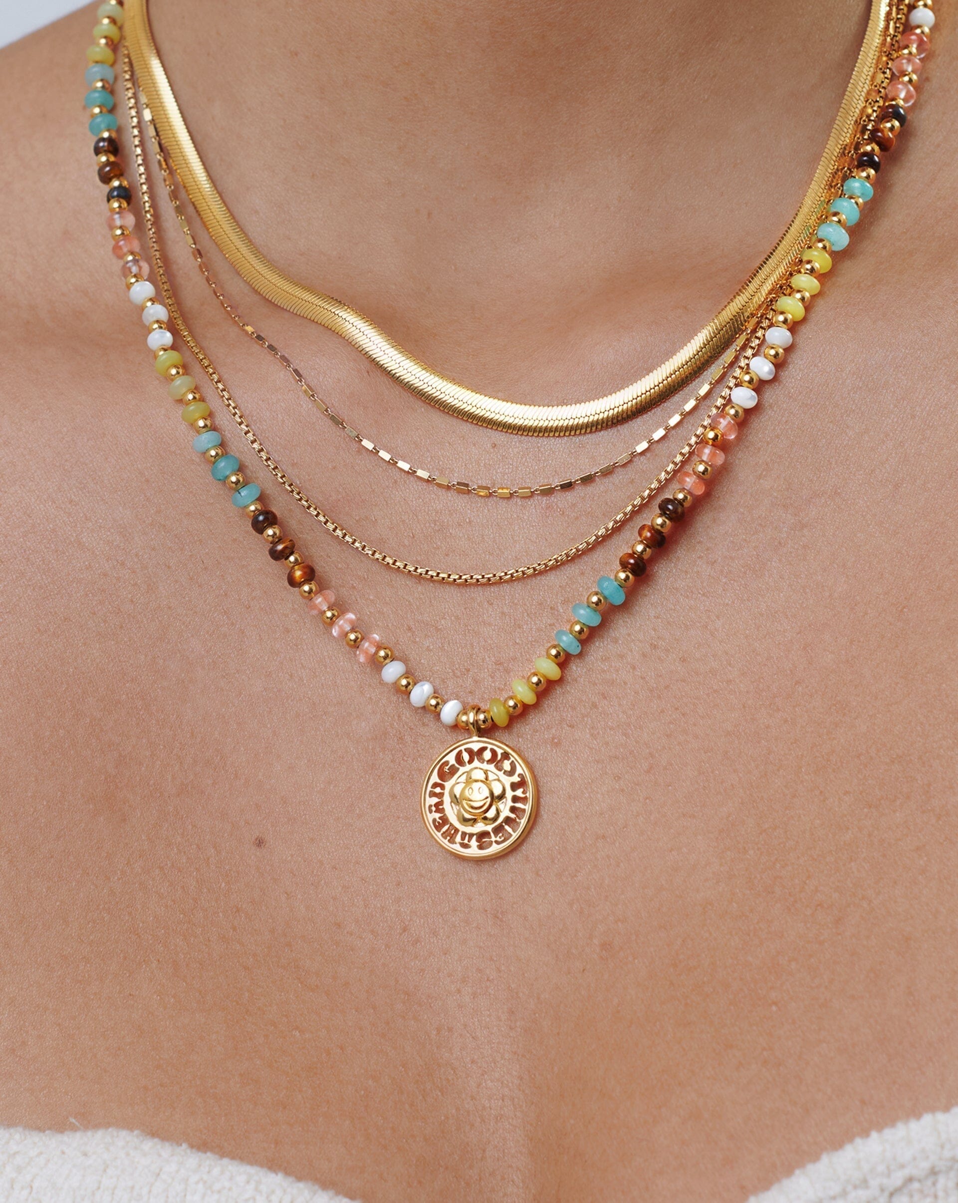 Missoma Good Vibes Sunshine Medallion Beaded Necklace | 18ct Gold Plated, Multi 18ct Gold Plated/Multi