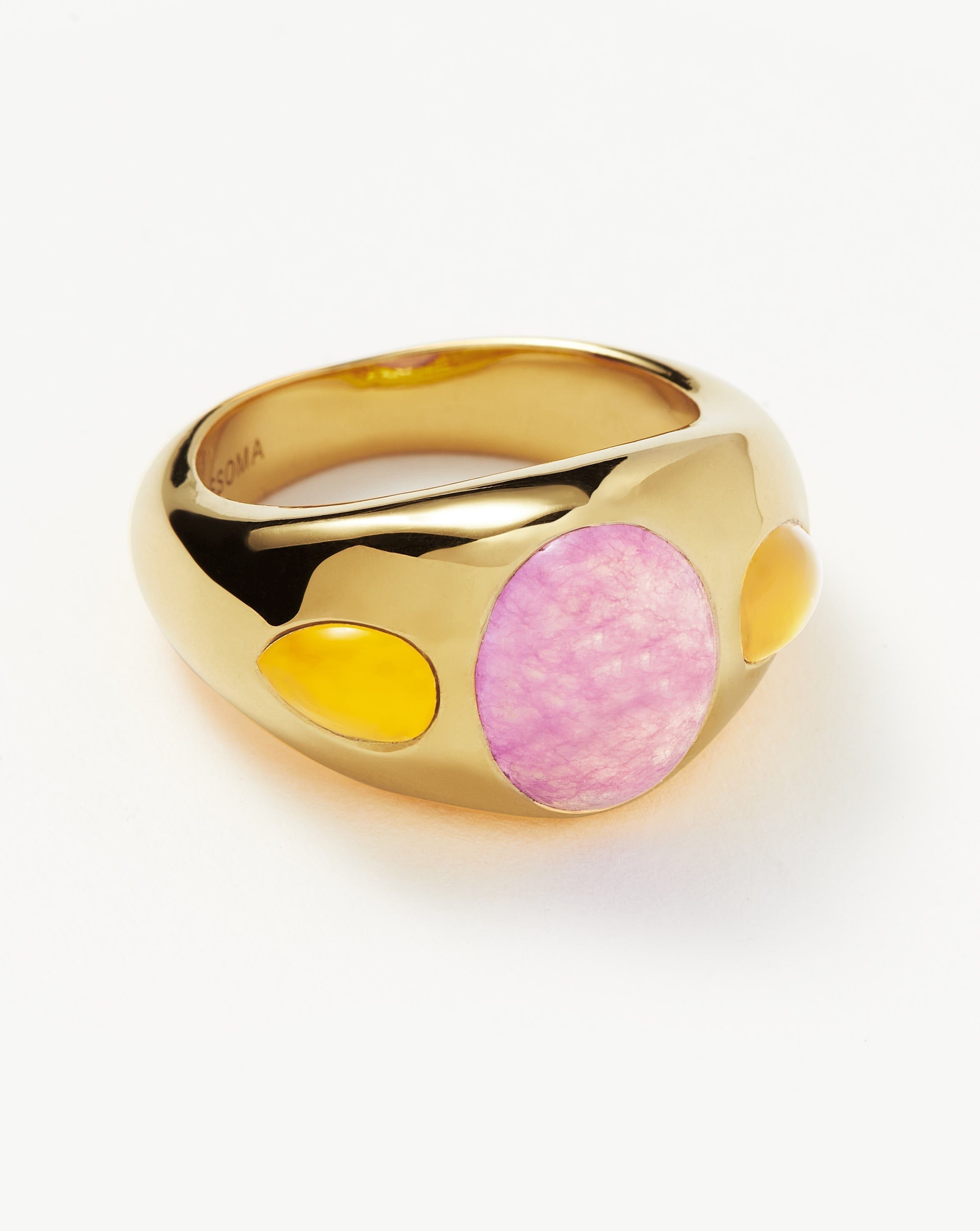 Good Vibes Triple Gemstone Dome Ring | 18ct Gold Plated/Purple Quartz & Mango Chalcedony Rings Missoma 