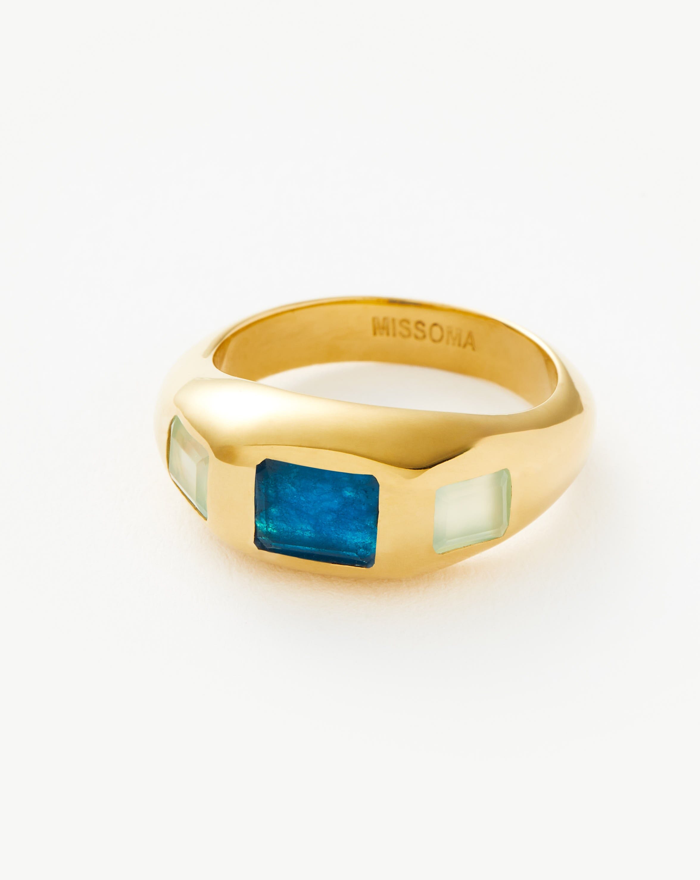 Good Vibes Triple Gemstone Statement Ring | 18ct Gold Plated/Petrol Blue Quartz & Aqua Chalcedony Rings Missoma 