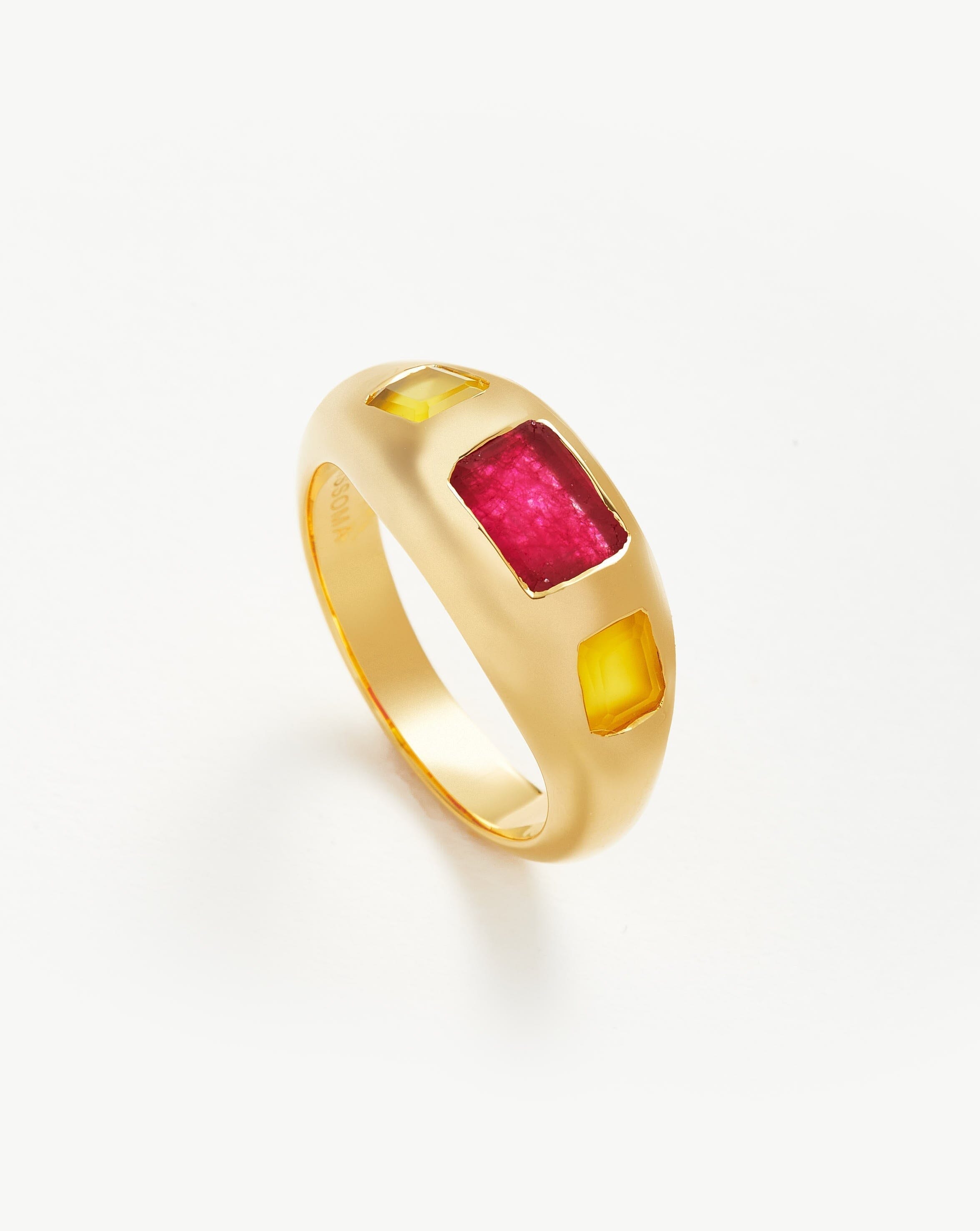 Good Vibes Triple Gemstone Statement Ring | 18ct Gold Plated/Pink Quar |  Missoma