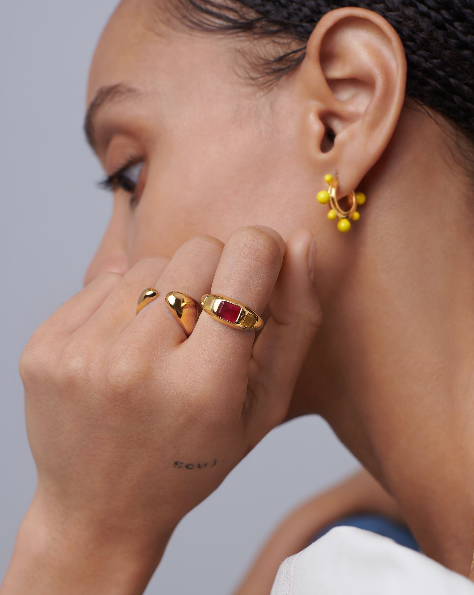 Good Vibes Triple Gemstone Statement Ring | 18ct Gold Plated/Pink Quartz & Mango Chalcedony Rings Missoma 