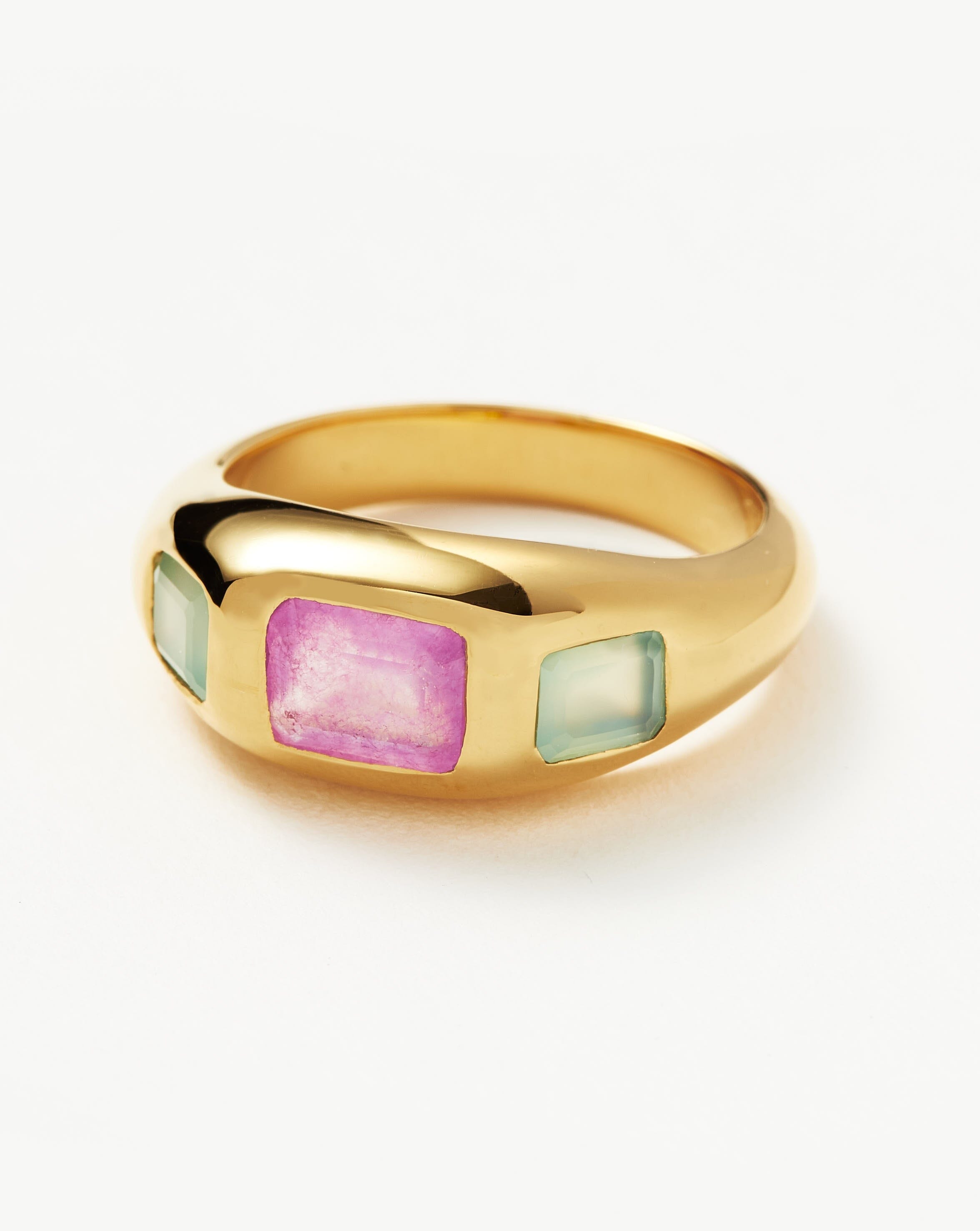 Good Vibes Triple Gemstone Statement Ring | 18ct Gold Plated/Purple Quartz & Aqua Chalcedony Rings Missoma 