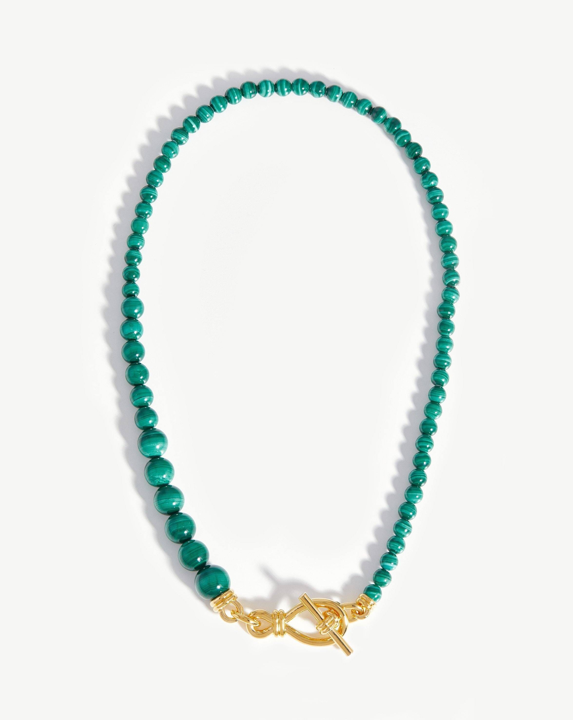 Graduated Sphere T-Bar Necklace | 18ct Gold Plated/Malachite Necklaces Missoma 