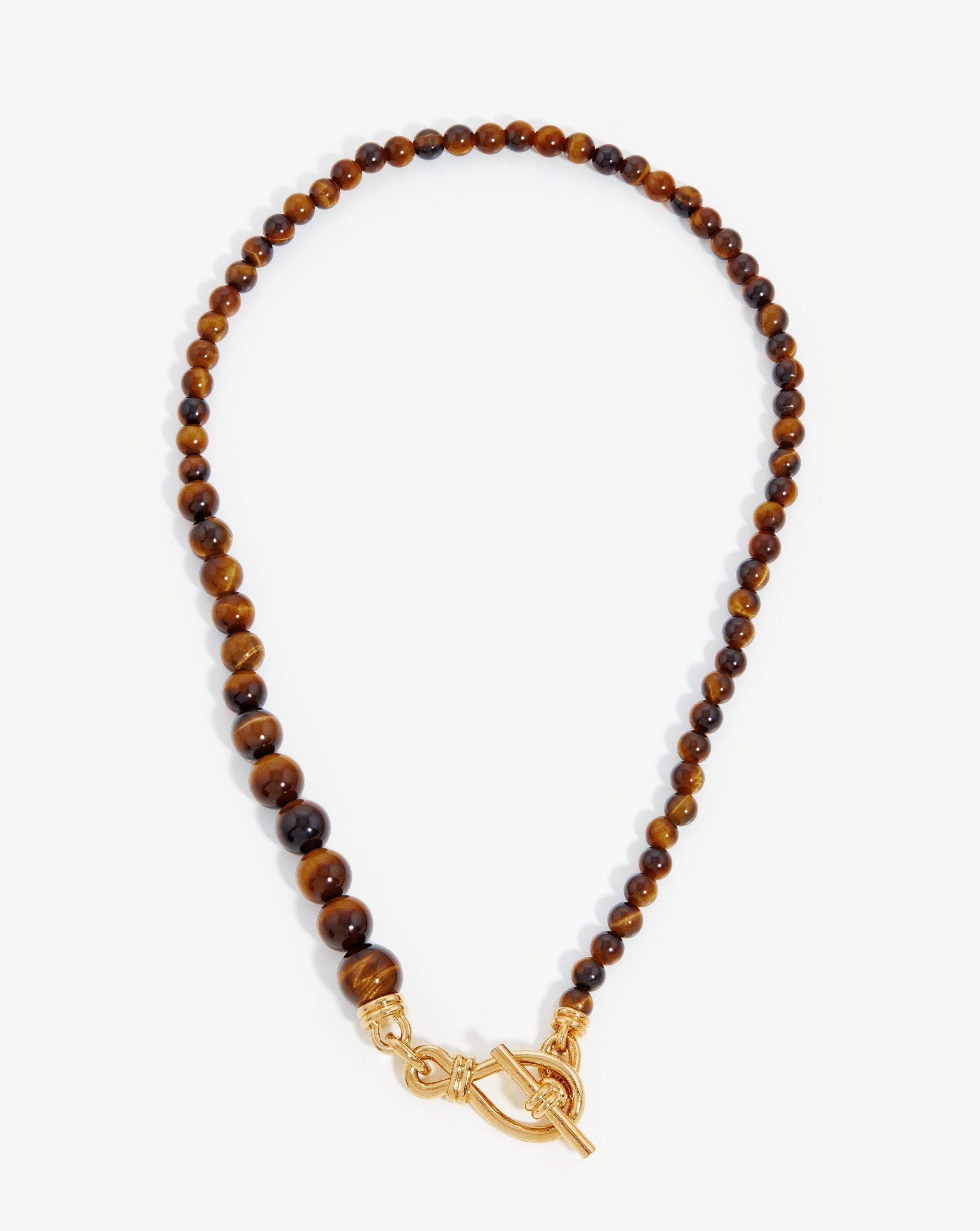 Graduated Sphere T-Bar Necklace | 18ct Gold Plated/Tigers Eye Necklaces Missoma 