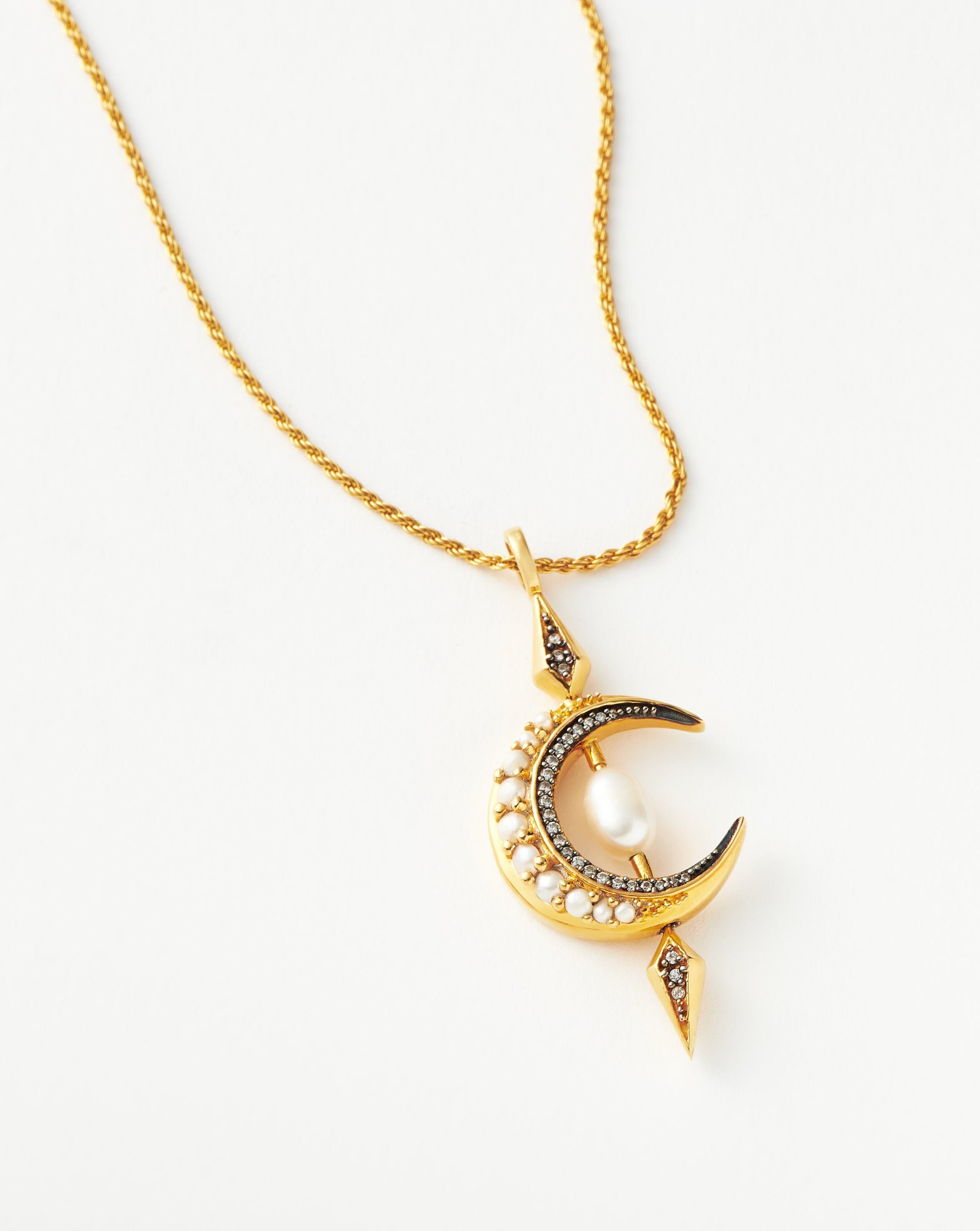 Harris Reed Crescent Moon Pearl Necklace | 18ct Gold Plated Vermeil/Pearl
